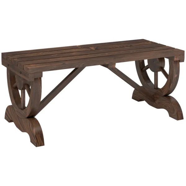 Outsunny 2-Seater Garden Bench with Wheel Design, Outdoor Slatted Fir Wood Bench, Patio and Backyard Terrace Bench, 98x50x39.5 cm, Brown