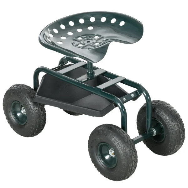 Outsunny Garden Cart with Adjustable Seat and Bottom Tray, Steel and PP, 83x36.5x45-60 cm, Dark Green