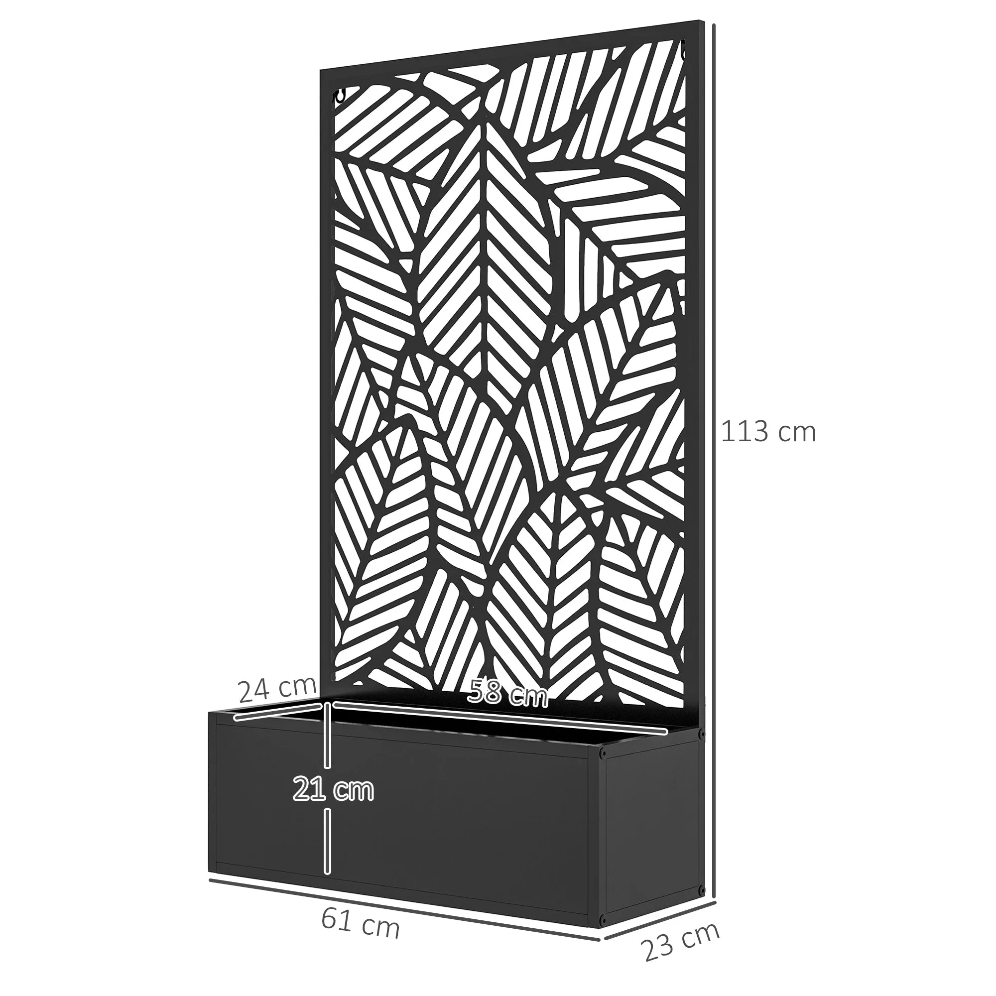Outsunny Raised Planter with Decorative Trellis for Climbing Plants on the Ground and Wall in Metal, 61x23x113 cm, Black - Image 3