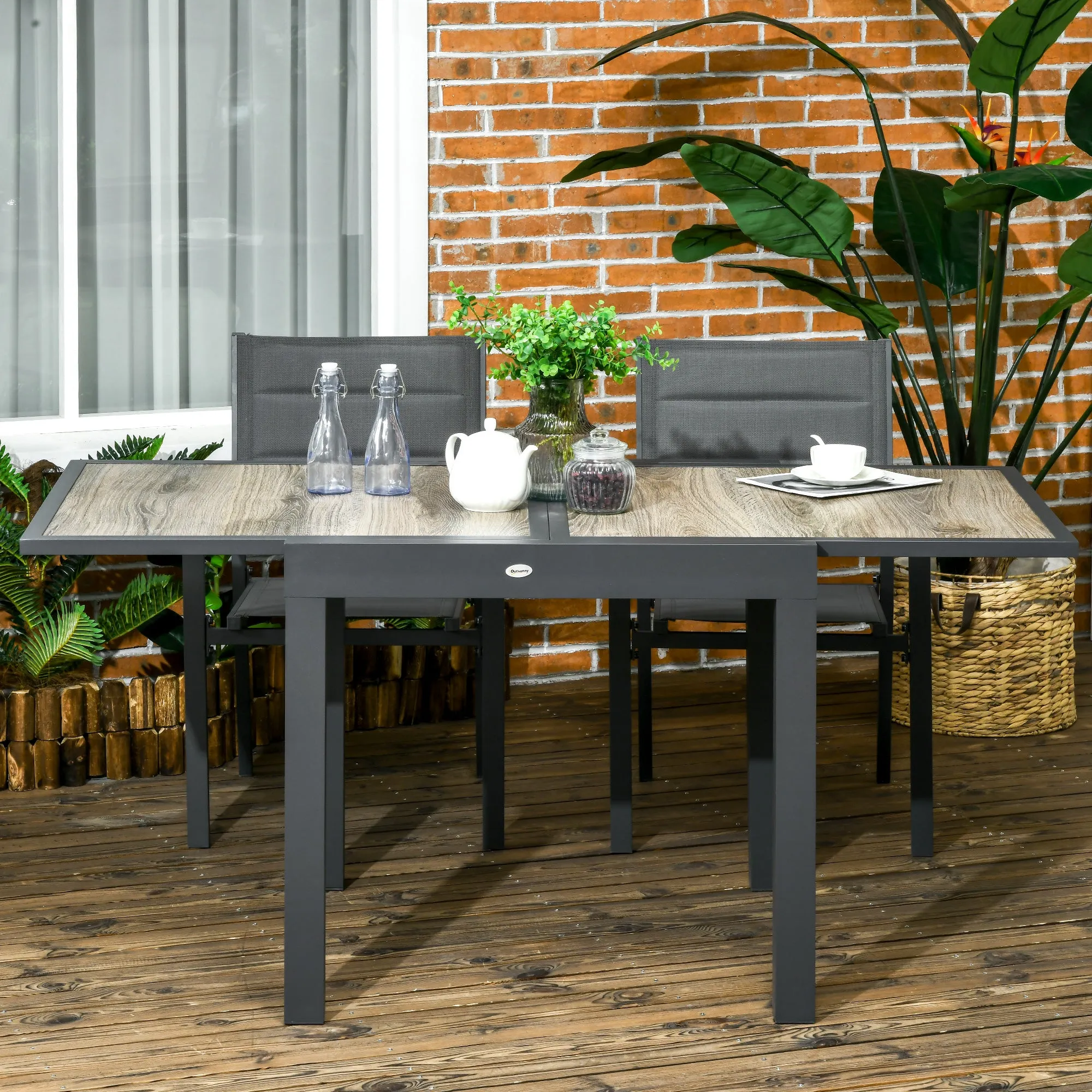 Outsunny Extendable Garden Table for 6 People in Plastic and Aluminum, 80/160x80x75 cm, Beige - Image 2