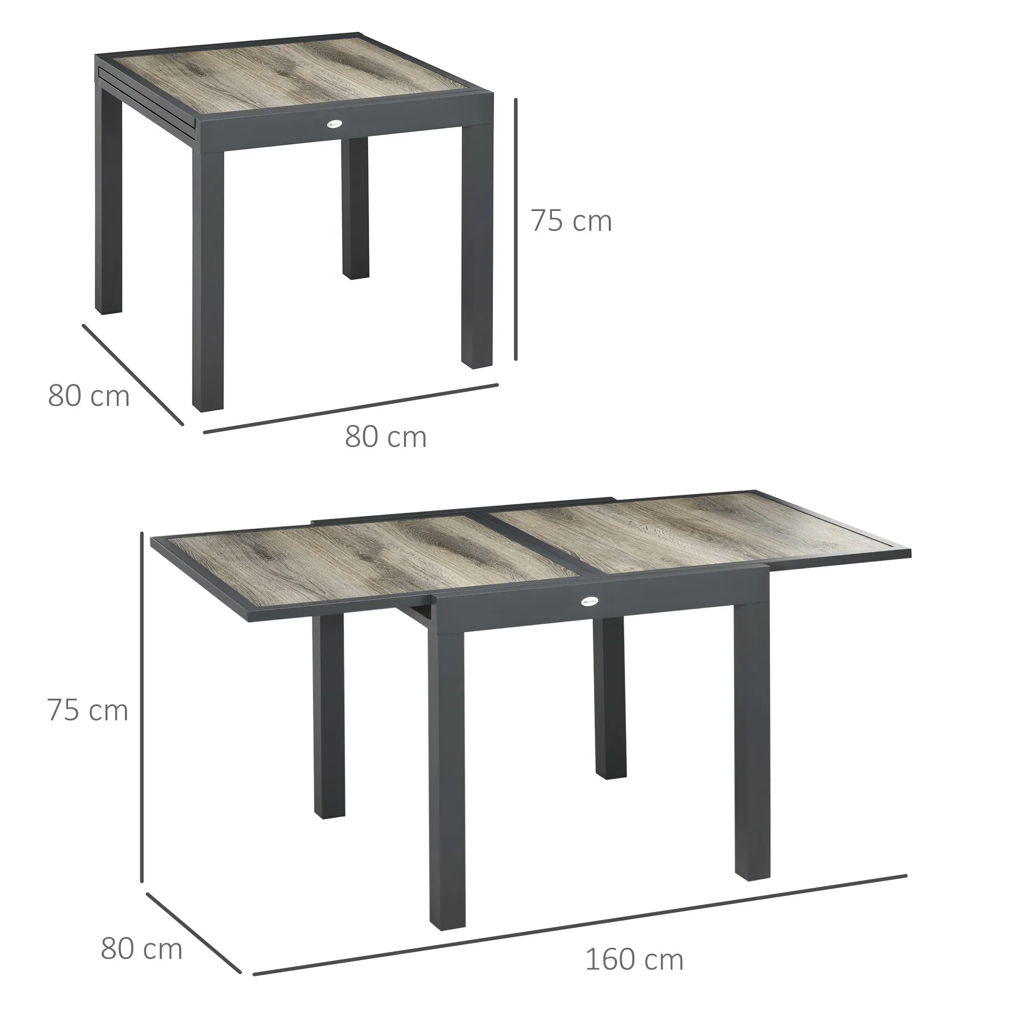 Outsunny Extendable Garden Table for 6 People in Plastic and Aluminum, 80/160x80x75 cm, Beige - Image 3