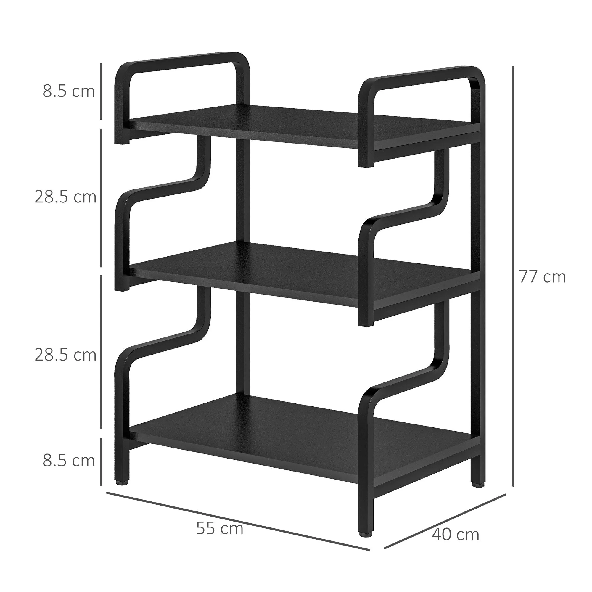 HOMCOM 3-Tier Industrial Printer Stand, Metal and Chipboard, 55x40x77 cm, Black - Image 3