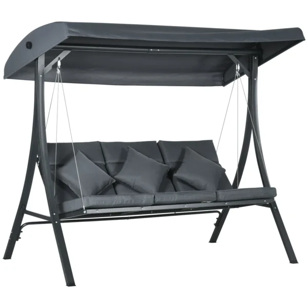 Outsunny 3-Seater Garden Swing with Adjustable Canopy, Steel and Polyester, 202x115x168 cm, Dark Grey