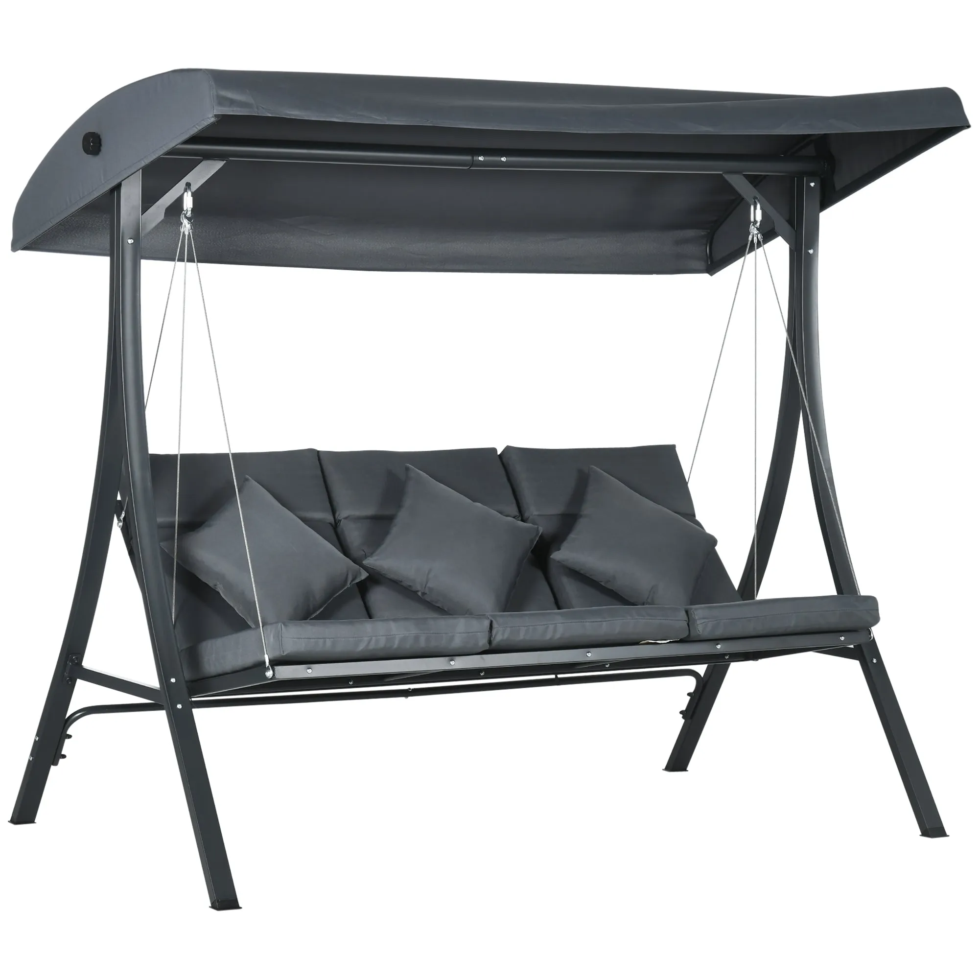 Outsunny 3-Seater Garden Swing with Adjustable Canopy, Steel and Polyester, 202x115x168 cm, Dark Grey
