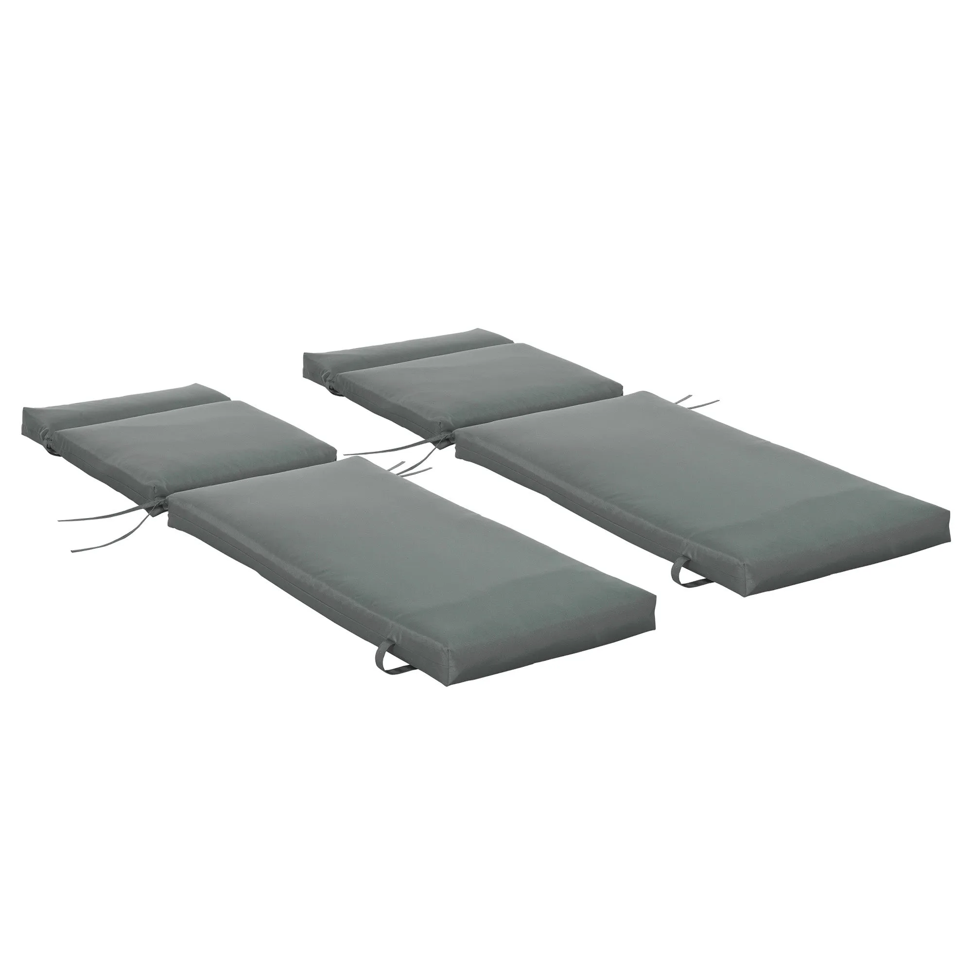 Outsunny Set of 2 Outdoor Lounger Cushions Padded in Cotton with Straps, 196x55x8 cm, Dark Grey