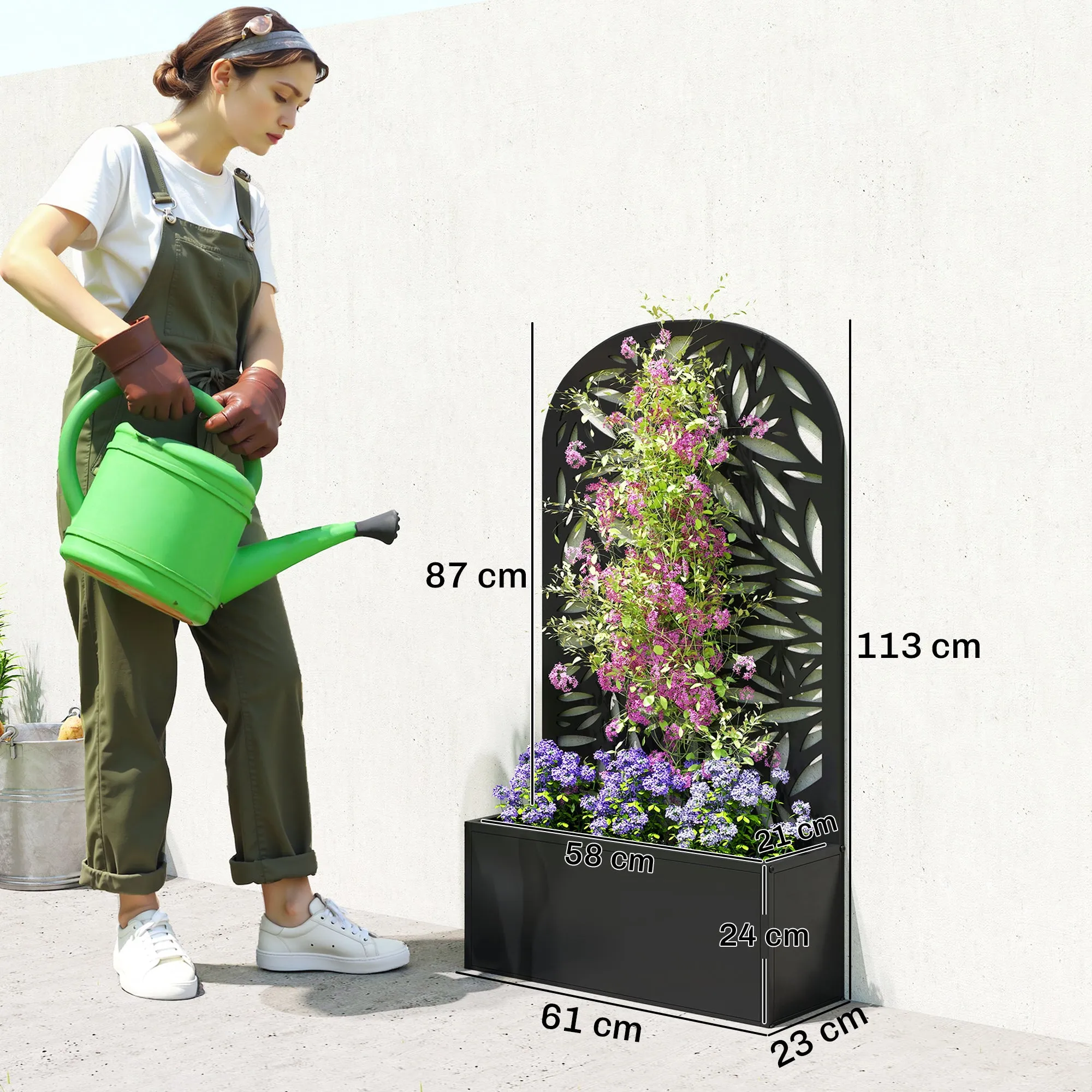 Outsunny Arched Trellis Planter with Drainage Holes, Metal, 61x23x113 cm, Black - Image 3