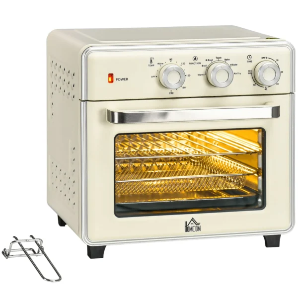 20L Fan-assisted Electric Mini Oven 1400W with Hot Air and Accessories, Cream