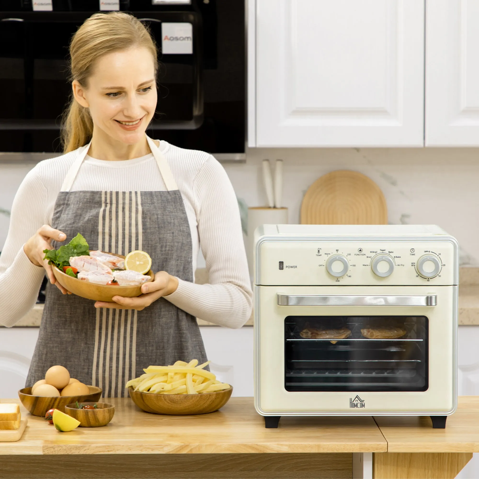 20L Fan-assisted Electric Mini Oven 1400W with Hot Air and Accessories, Cream - Image 2