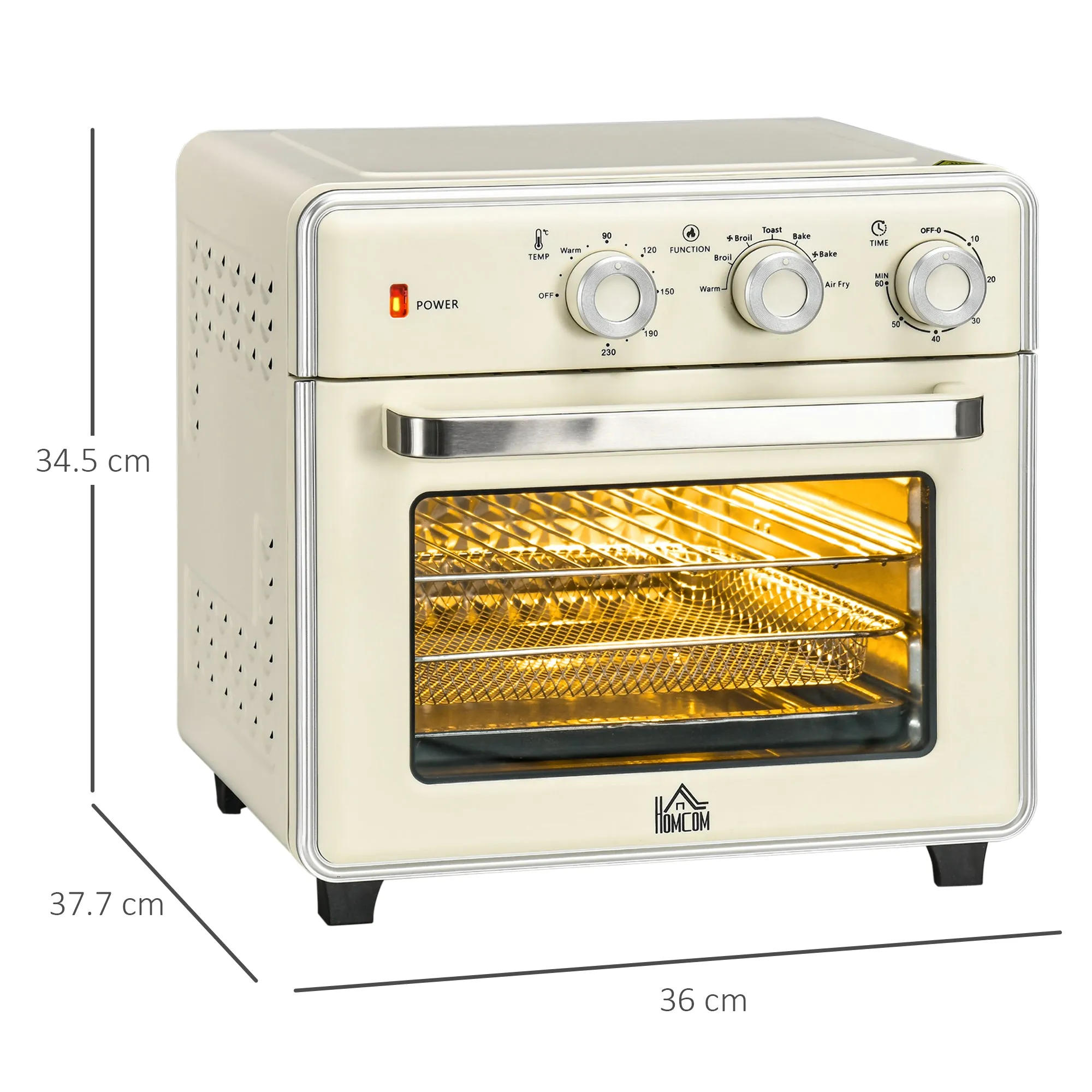 20L Fan-assisted Electric Mini Oven 1400W with Hot Air and Accessories, Cream - Image 3
