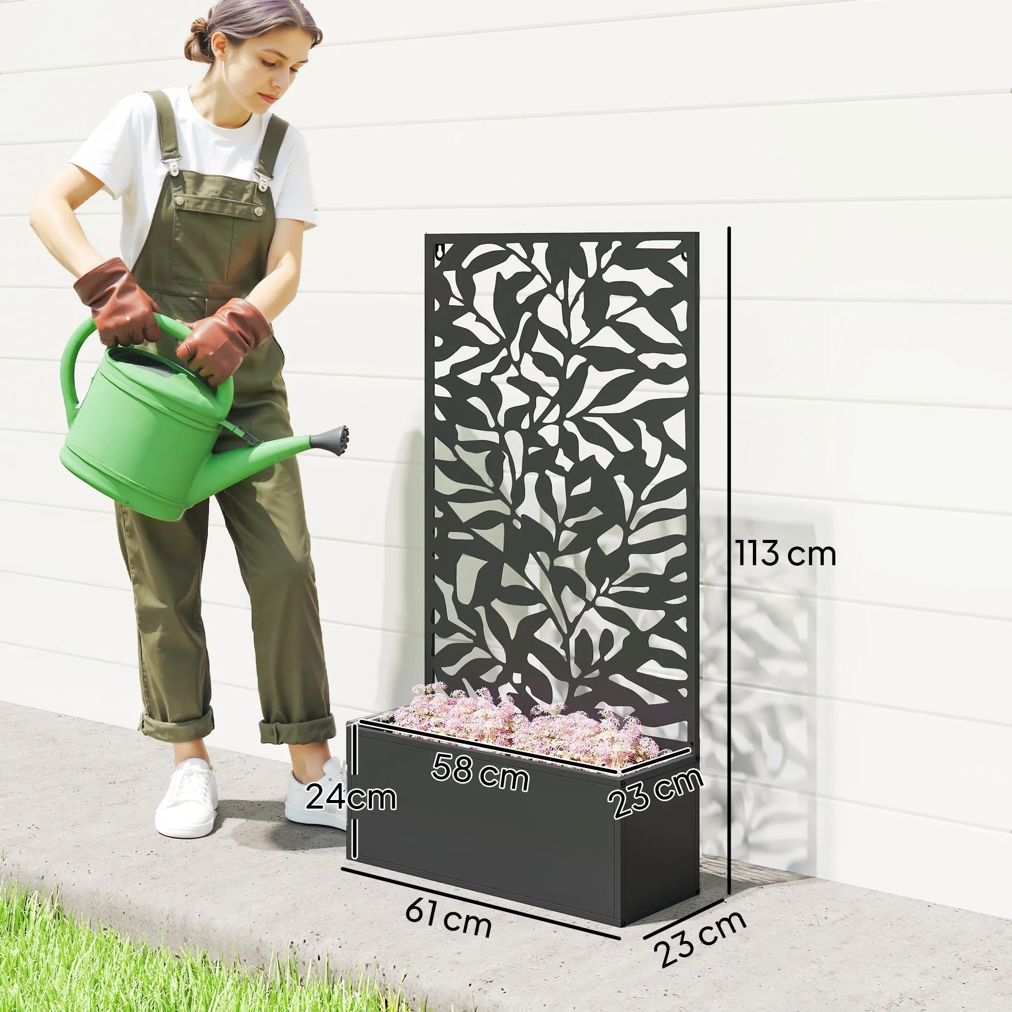 Outsunny Steel Planter with Trellis for Climbing Plants, Wall or Ground Mounting, 61x23x113 cm, Black - Image 3