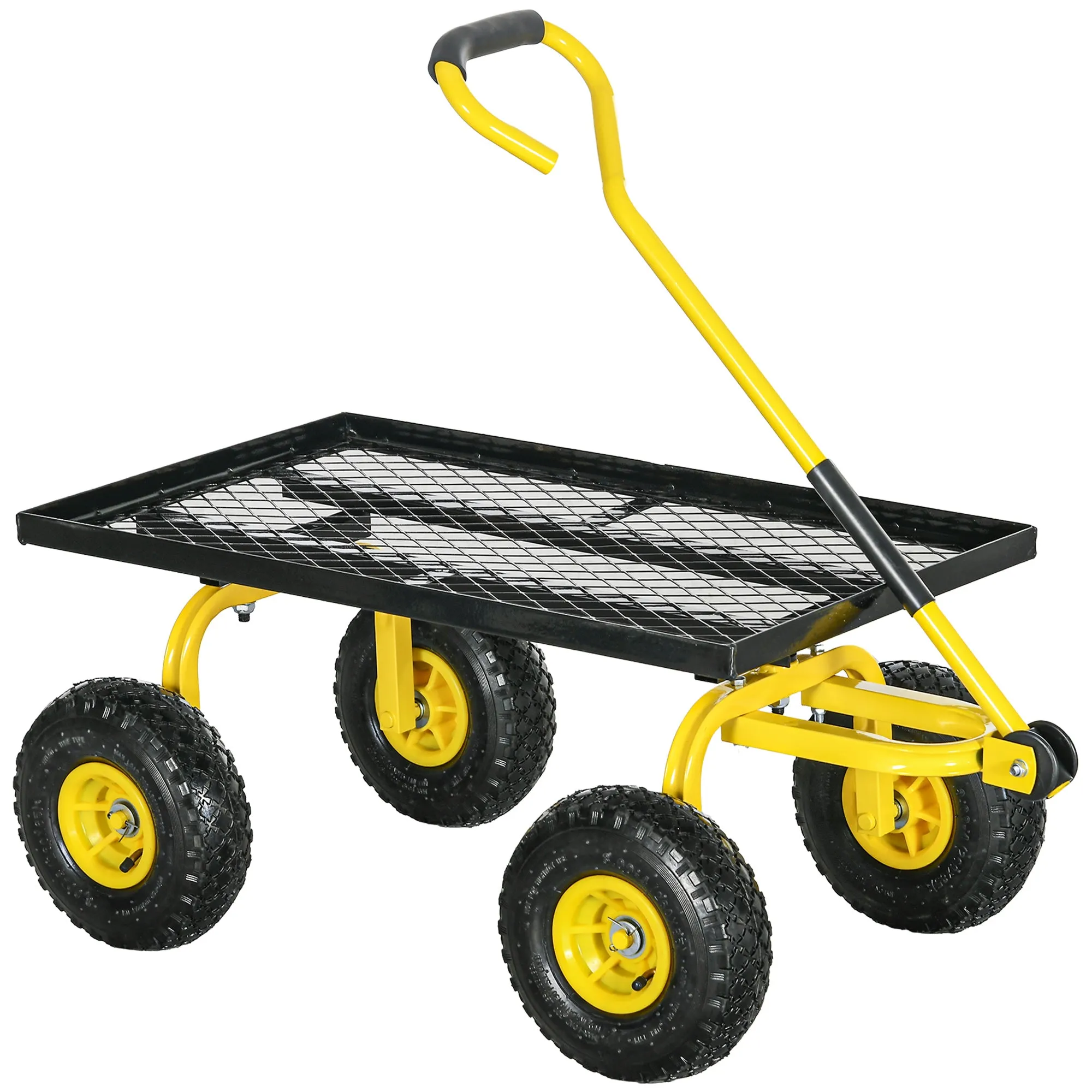 Outsunny Steel Garden Cart with 150 kg Capacity and Coated Handle, 94 x 48.5 x 100 cm, Yellow and Black