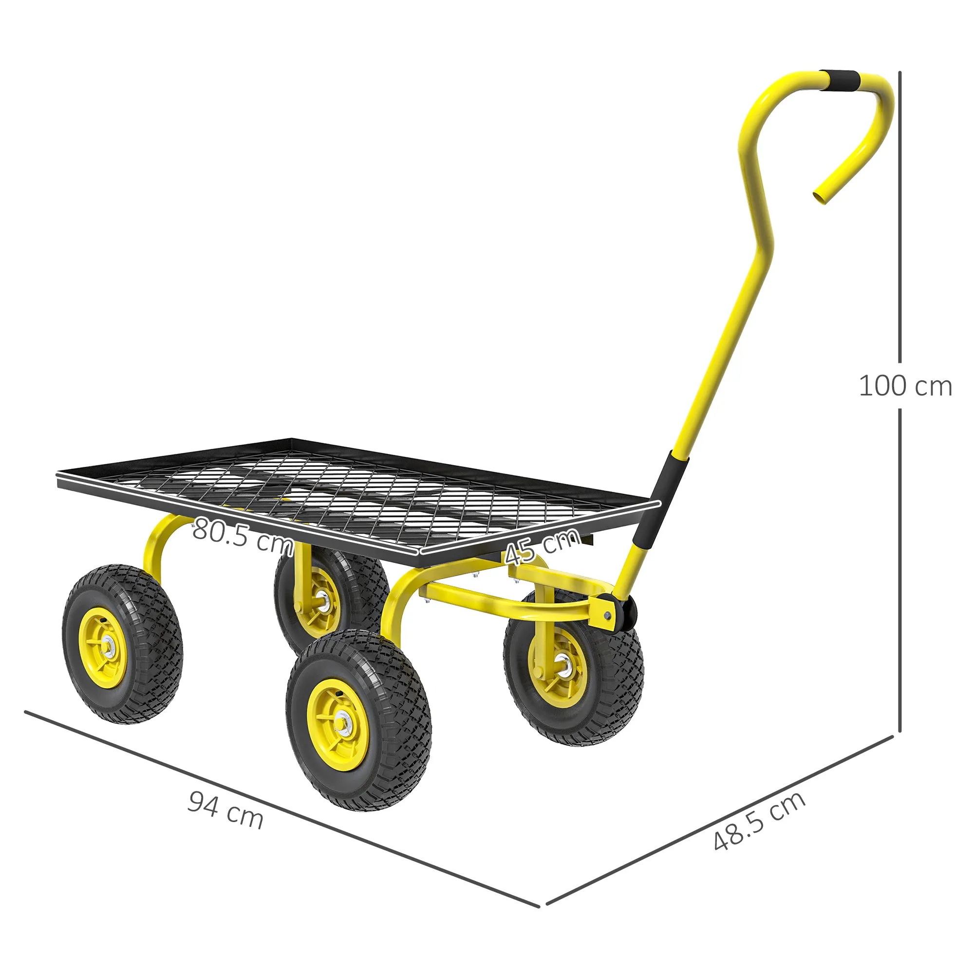 Outsunny Steel Garden Cart with 150 kg Capacity and Coated Handle, 94 x 48.5 x 100 cm, Yellow and Black - Image 3