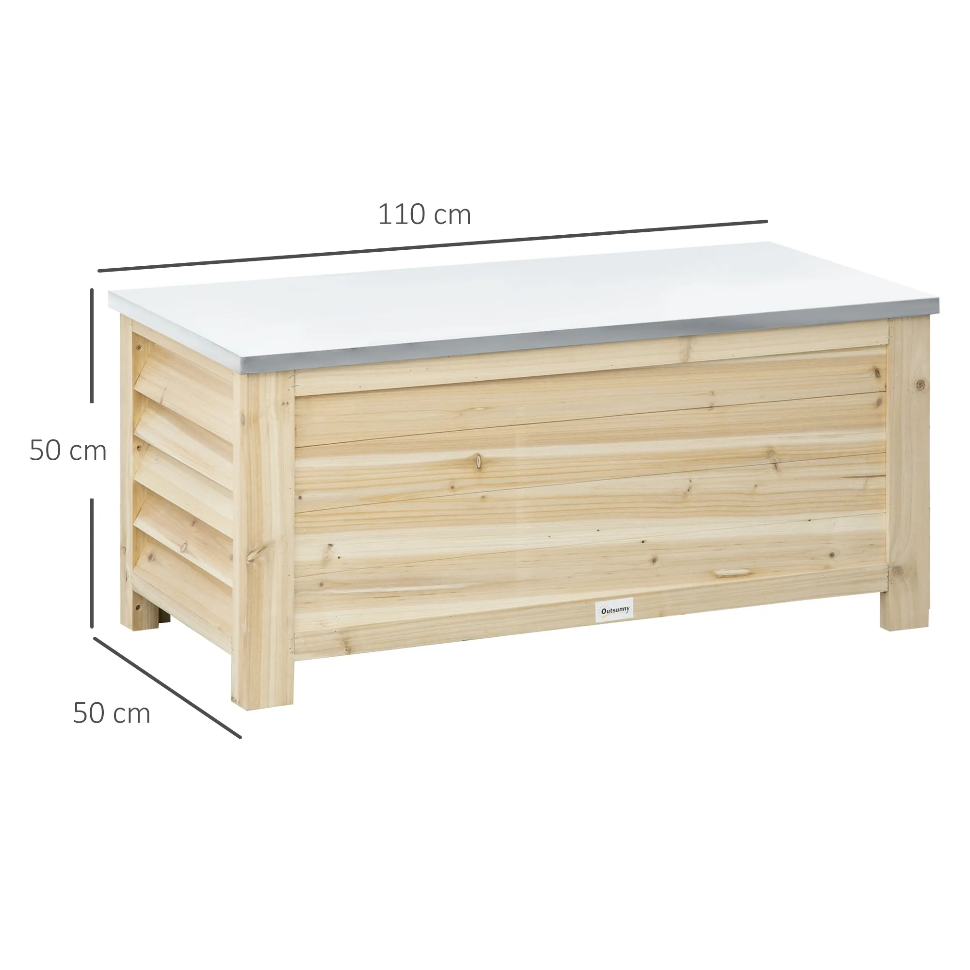 Outsunny 155L Outdoor Wooden Storage Chest with Metal Lid and 2 Shock Absorbers, 110x50x50 cm, Wood Color - Image 3
