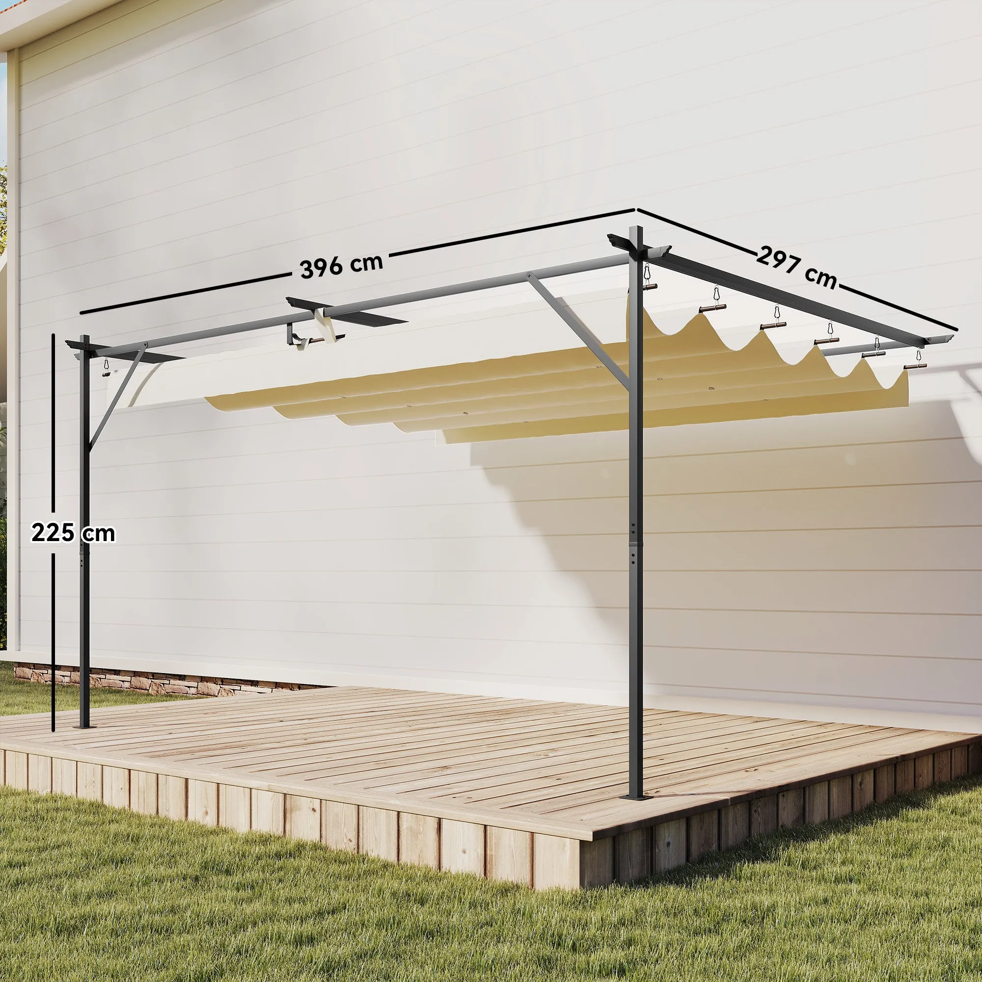 Outsunny Gazebo Pergola 3x4 m with Retractable Sliding Roof and Drainage Holes, Cream White - Image 3