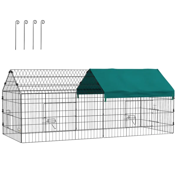 PawHut Outdoor and Indoor Rabbit Cage with Roof, 185x75x75 cm, Green