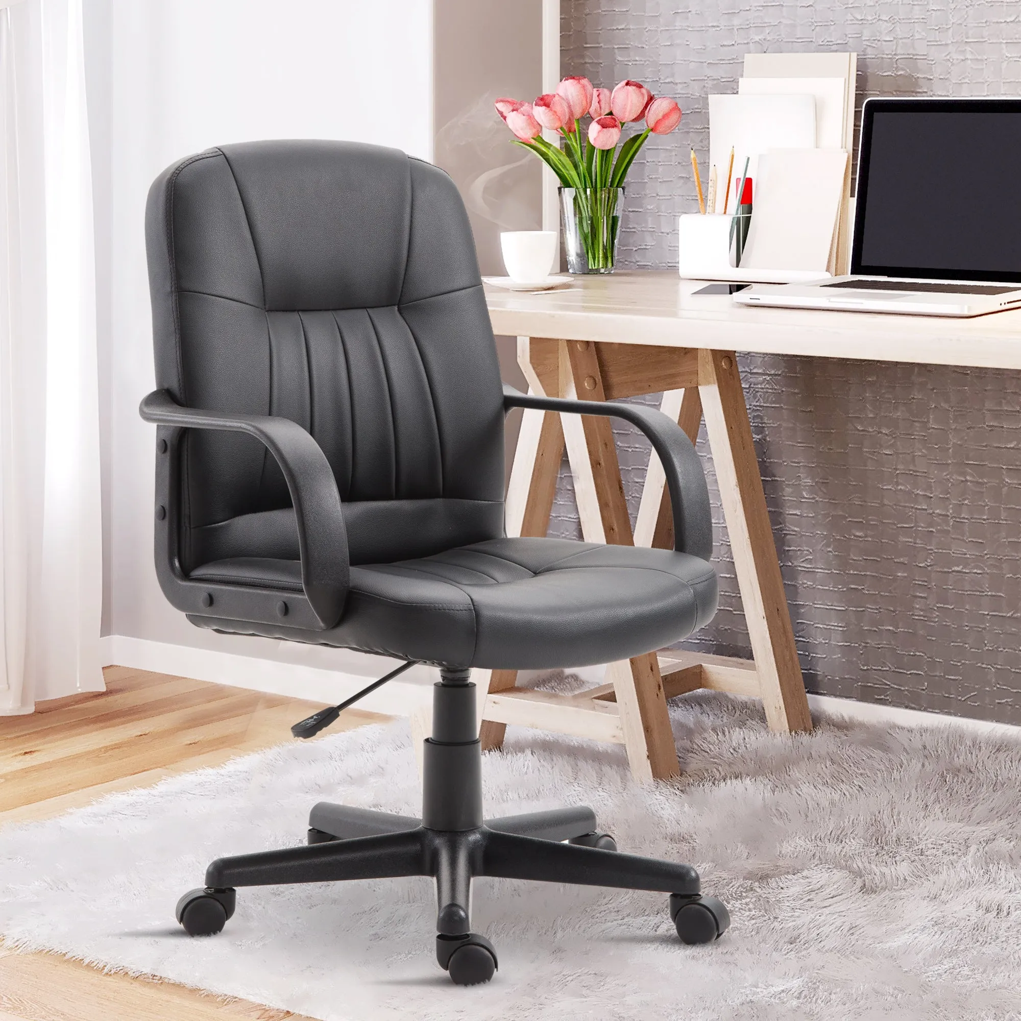 Ergonomic Swivel Office Chair, Height-Adjustable Faux Leather Office Chair, 60x60x94-103cm, Black - Image 2