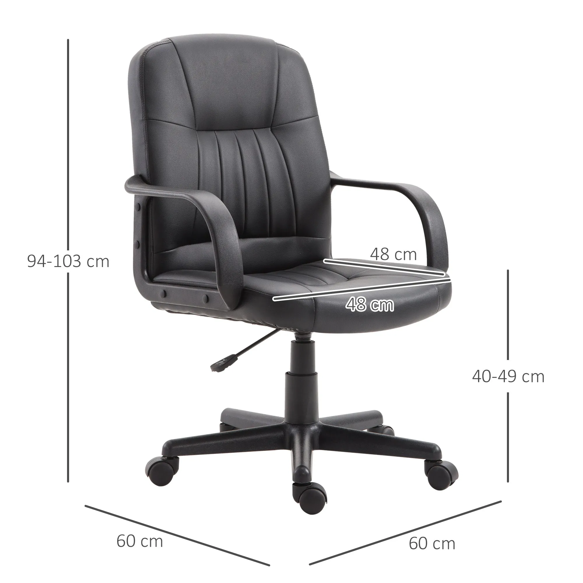 Ergonomic Swivel Office Chair, Height-Adjustable Faux Leather Office Chair, 60x60x94-103cm, Black - Image 3