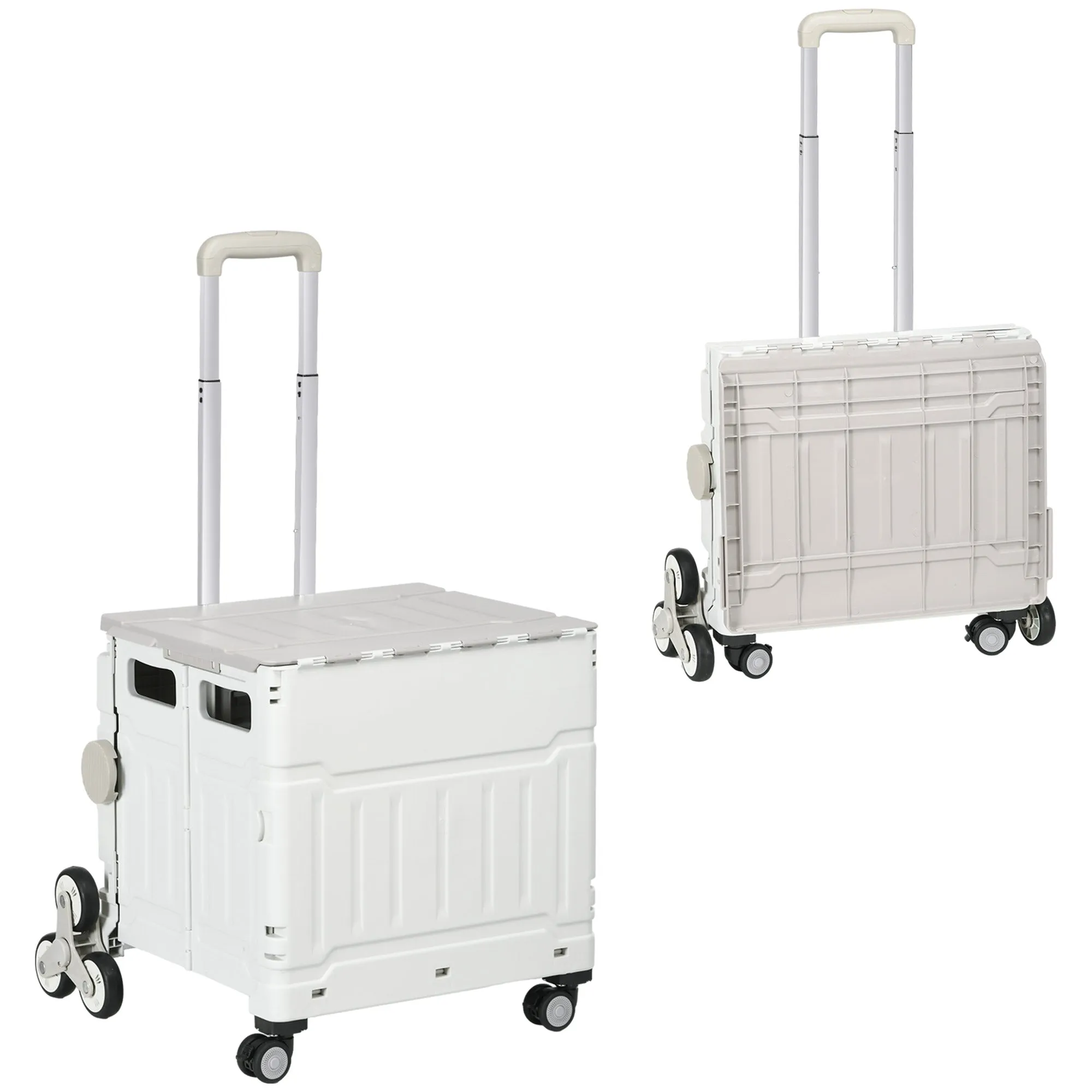 HOMCOM Folding Shopping Cart, Aluminum Trolley, Stair-Climbing Wheels, White