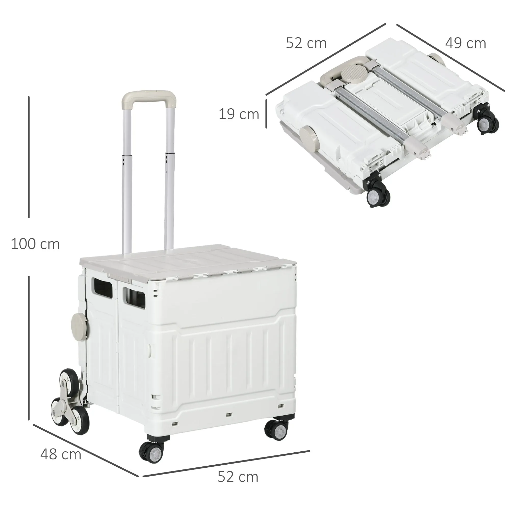 HOMCOM Folding Shopping Cart, Aluminum Trolley, Stair-Climbing Wheels, White - Image 3
