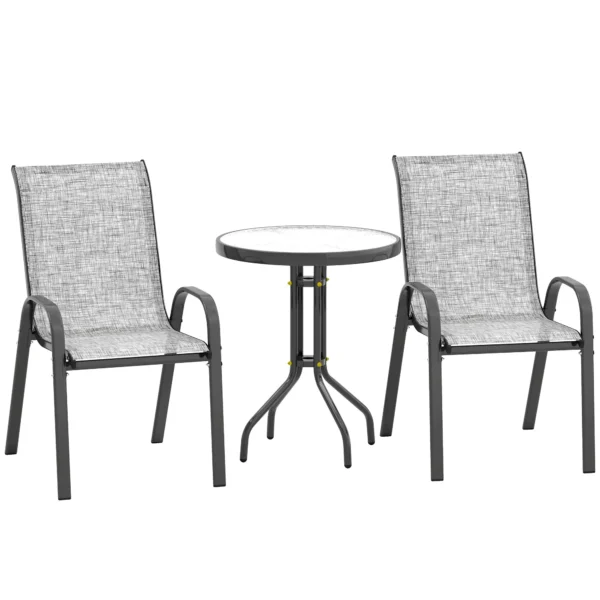 Outsunny 3-Piece Garden Set with 2 Garden Chairs 54x71x93 cm and Round Table Ø60x71 cm in Grey Steel
