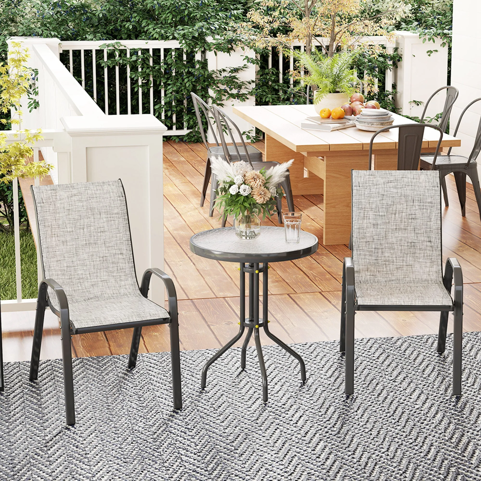 Outsunny 3-Piece Garden Set with 2 Garden Chairs 54x71x93 cm and Round Table Ø60x71 cm in Grey Steel - Image 2