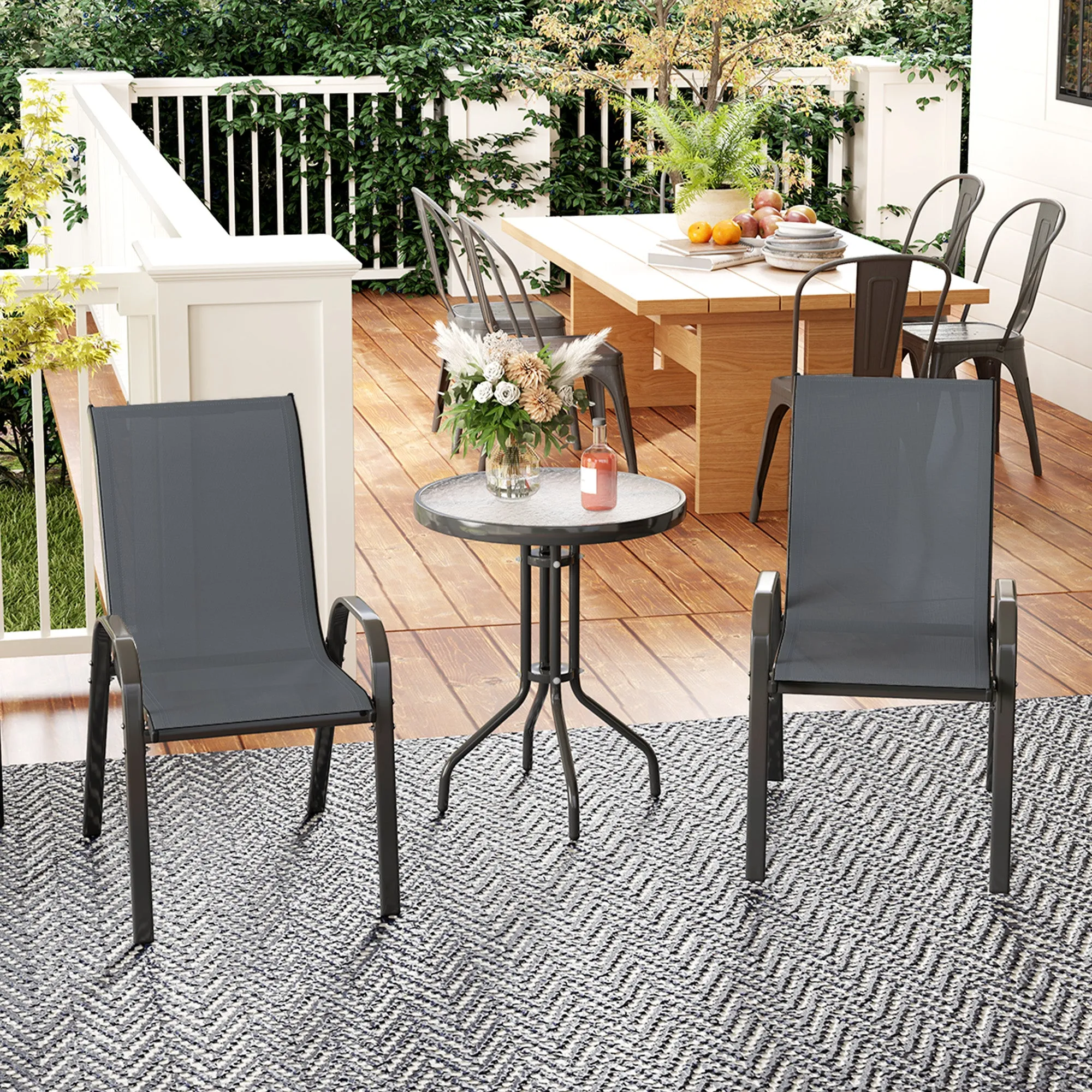 Outsunny 3-Piece Garden Set with 2 Garden Chairs 54x71x93 cm and Round Table Ø60x71 cm in Dark Grey Steel - Image 2