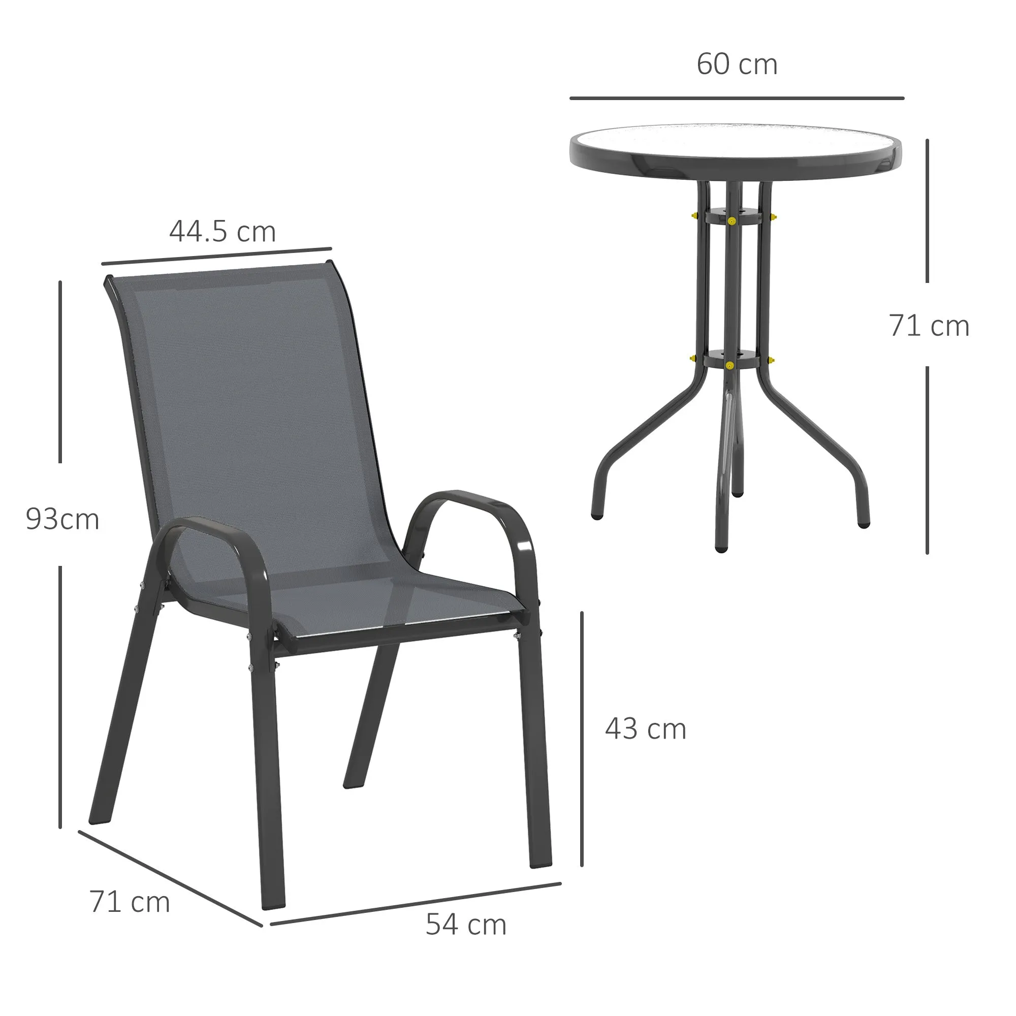 Outsunny 3-Piece Garden Set with 2 Garden Chairs 54x71x93 cm and Round Table Ø60x71 cm in Dark Grey Steel - Image 3