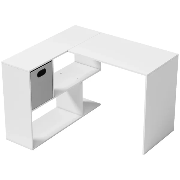 HOMCOM Modern Corner Desk with Shelf and Fabric Drawer, 110x100x75 cm, White