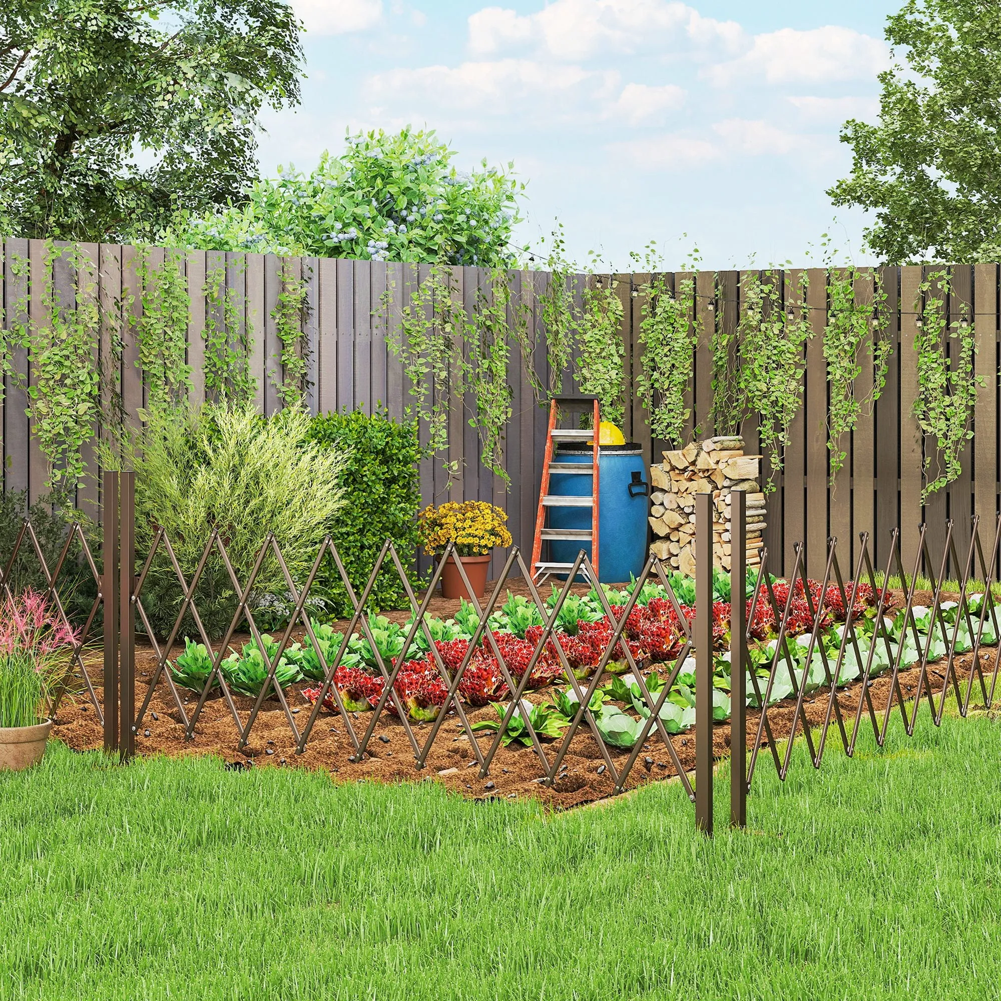 Outsunny Adjustable Width Garden Fence, Metal and Aluminum, 250x31x103.5 cm, Brown - Image 2