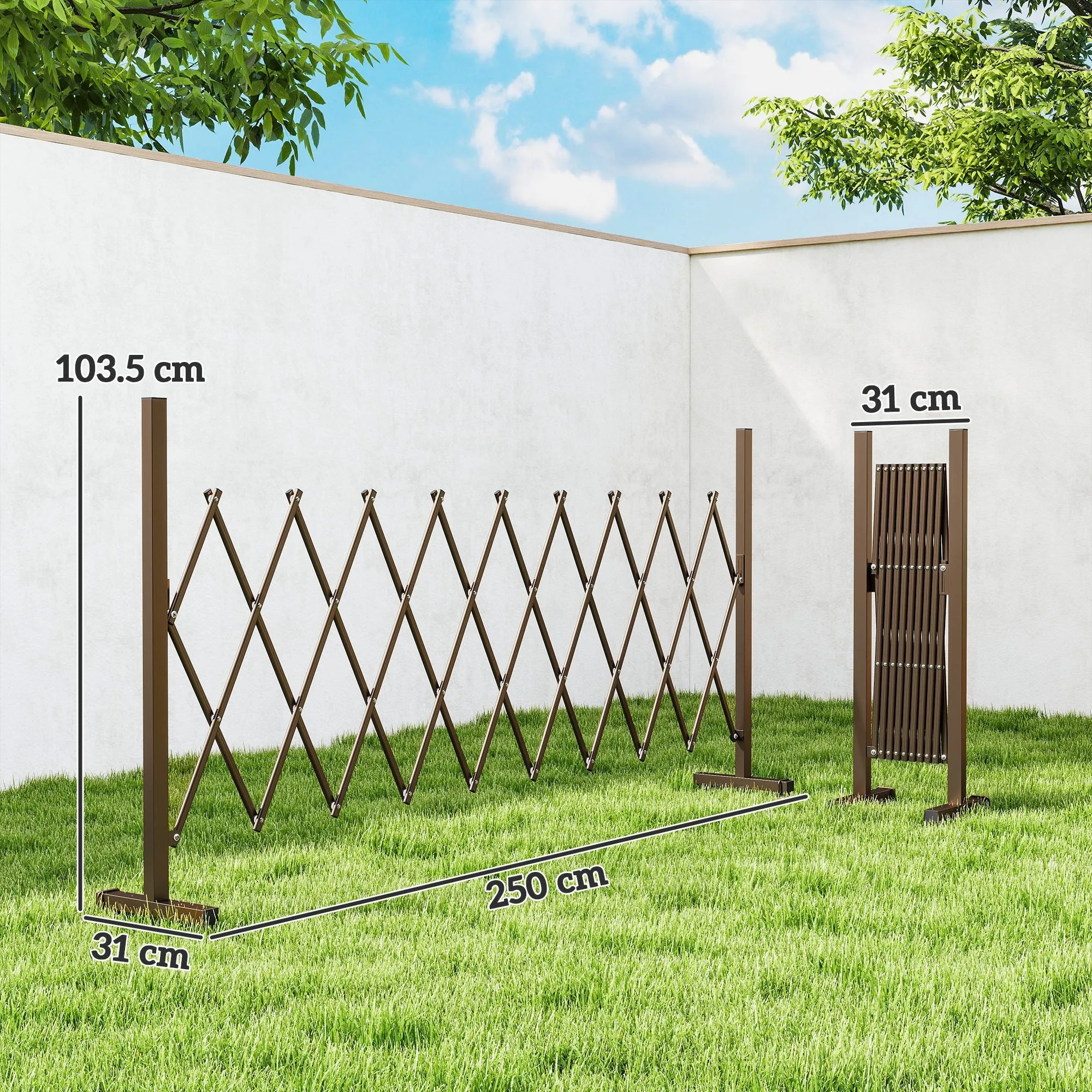 Outsunny Adjustable Width Garden Fence, Metal and Aluminum, 250x31x103.5 cm, Brown - Image 3