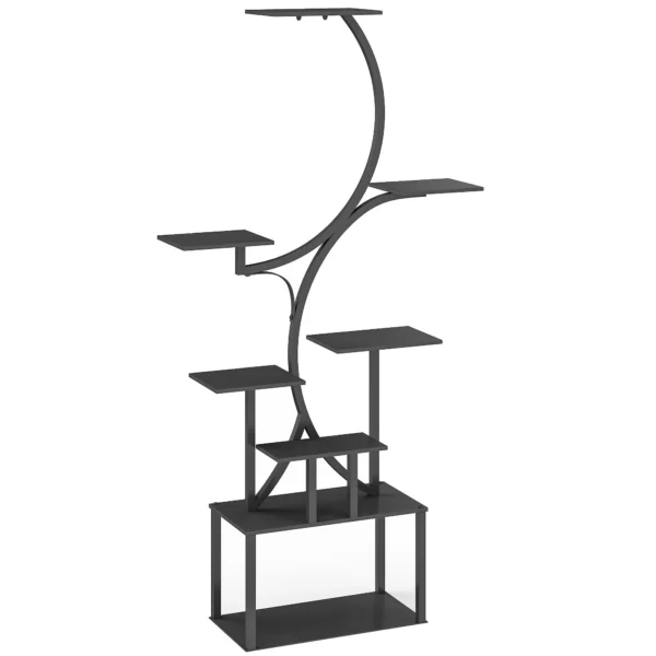 Outsunny 8-Tier S-Shaped Plant Stand for Indoor and Outdoor Use, Metal, 74 x 26 x 158.5 cm, Black
