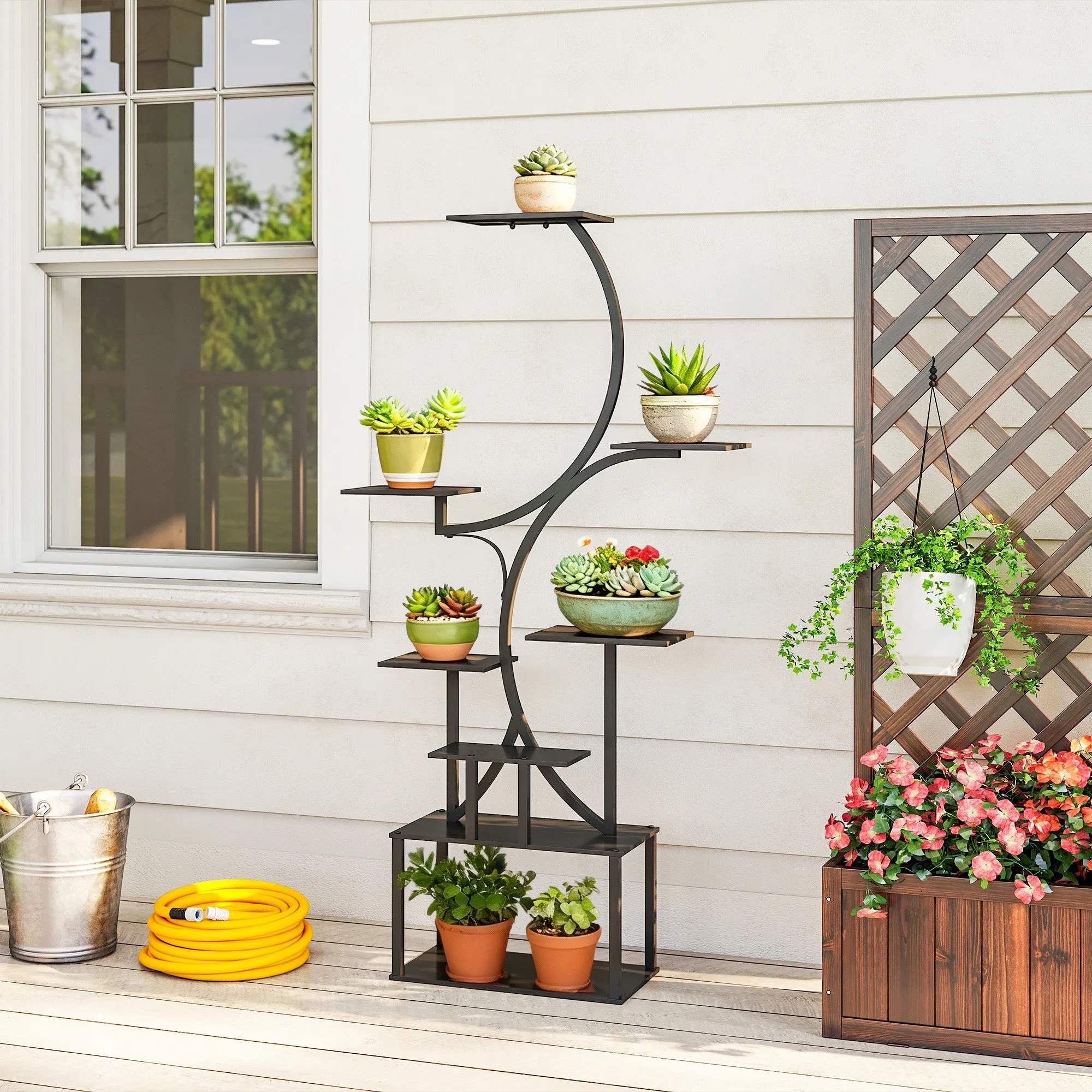 Outsunny 8-Tier S-Shaped Plant Stand for Indoor and Outdoor Use, Metal, 74 x 26 x 158.5 cm, Black - Image 2