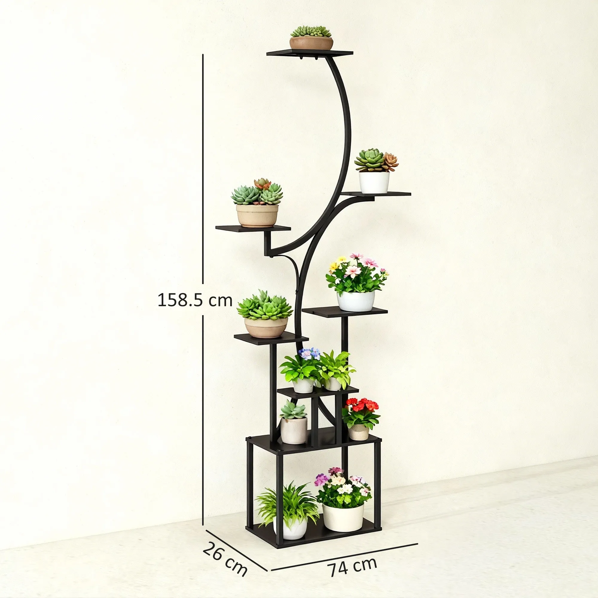 Outsunny 8-Tier S-Shaped Plant Stand for Indoor and Outdoor Use, Metal, 74 x 26 x 158.5 cm, Black - Image 3