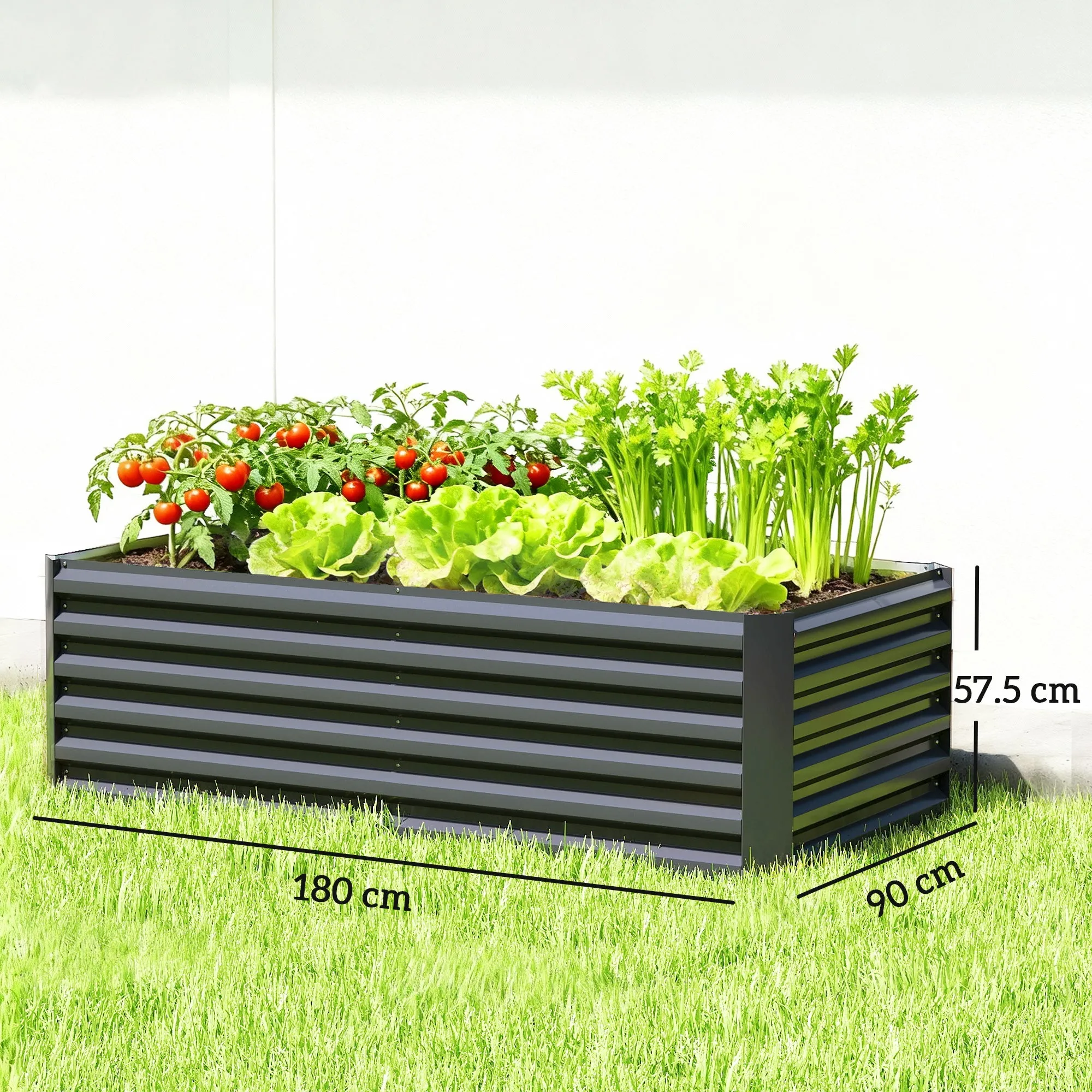 Outsunny Raised Garden Bed with Open Bottom and Rounded Edges, 180x90x57.5 cm, Dark Grey - Image 3