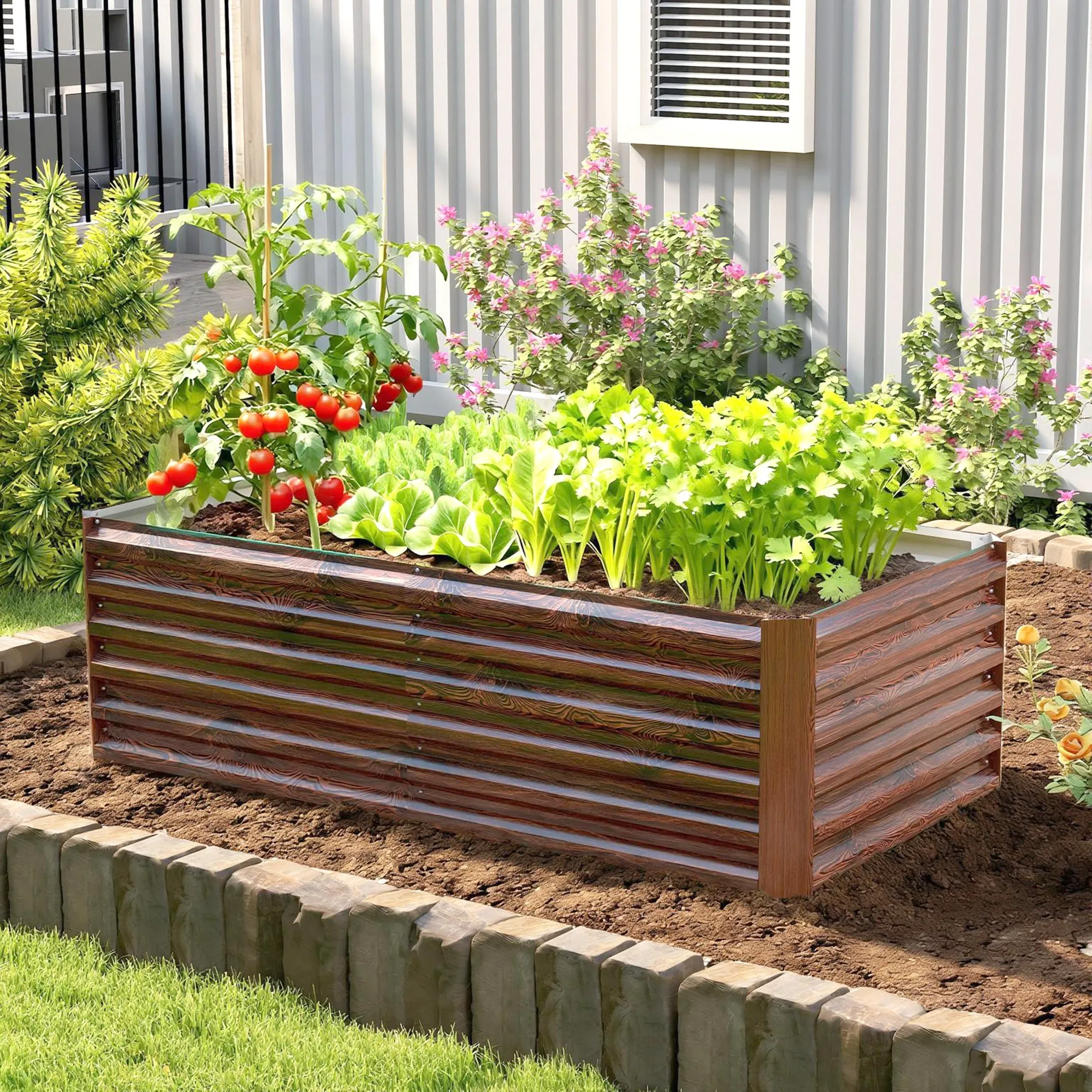 Outsunny Raised Vegetable Garden Bed with Open Bottom and Rounded Edges, 180x90x57.5 cm, Dark Brown - Image 2