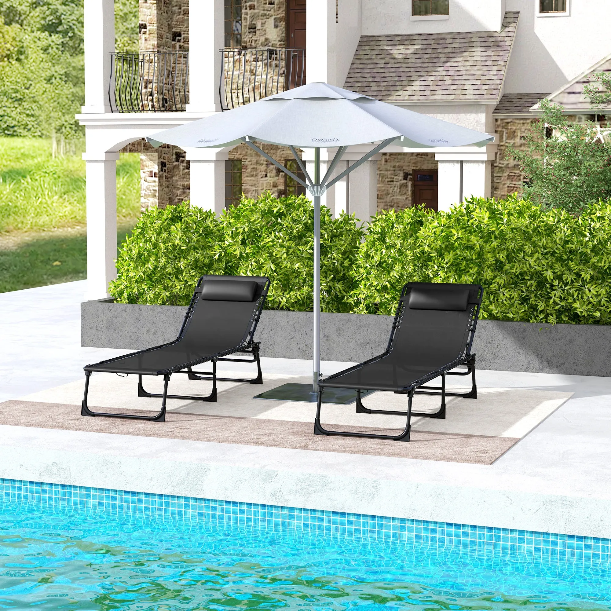 Outsunny Set of 2 Steel Sun Loungers with Reclining Backrest, 189x58x30 cm, Black - Image 2