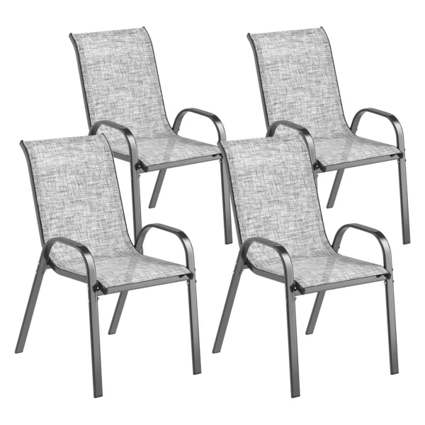 Outsunny Set of 4 Stackable Garden Chairs with Curved Armrests, in Steel and Breathable Fabric, 54x71x93 cm, Grey