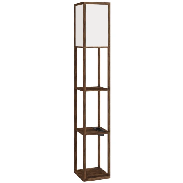 Floor Lamp with Shelves, Dimmable Light, Foot Switch and USB Ports, Brown