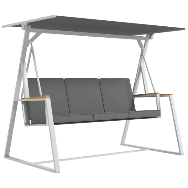 Outsunny 3-Seater Garden Swing with Tilting Canopy, Steel, 205x130x175 cm, Dark Grey