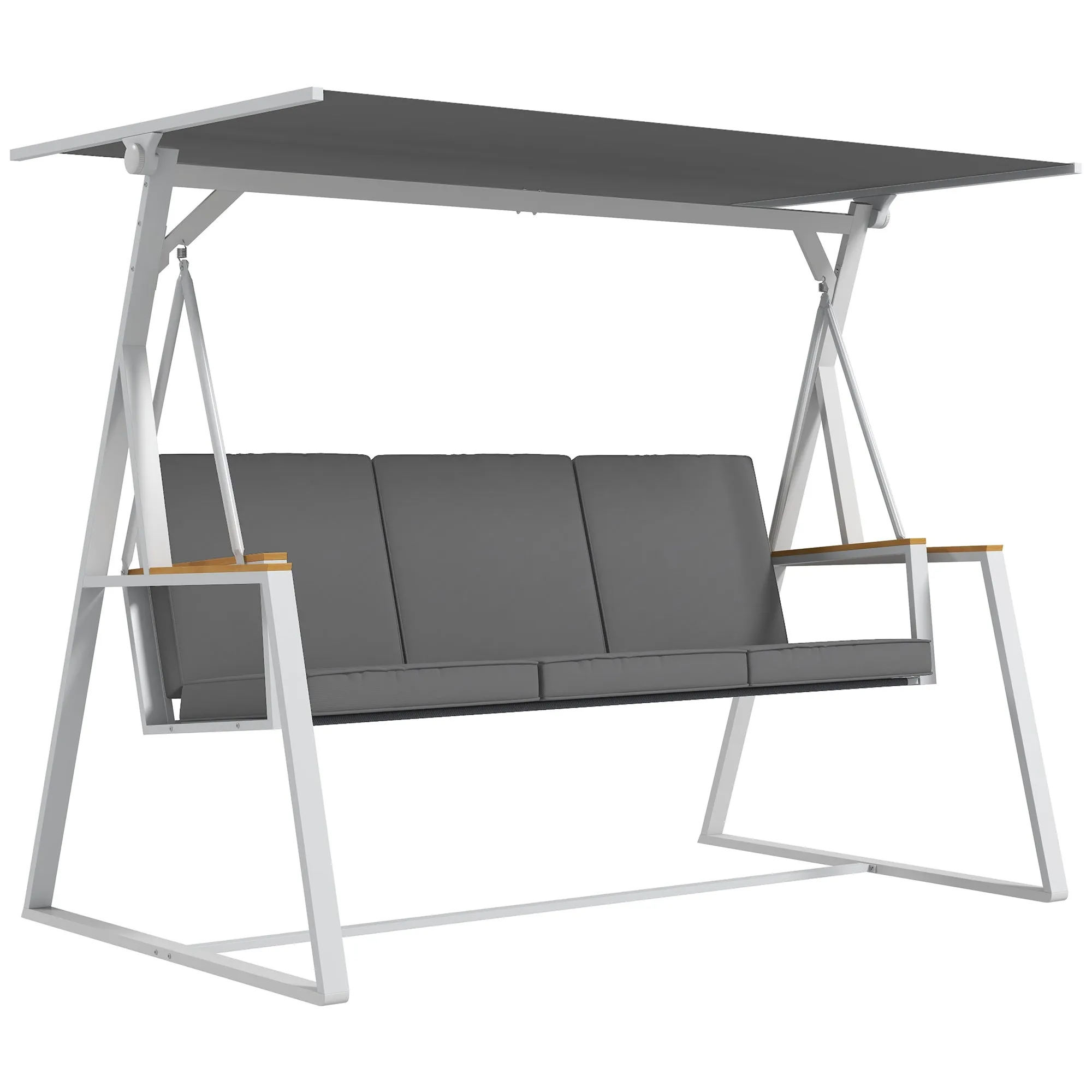 Outsunny 3-Seater Garden Swing with Tilting Canopy, Steel, 205x130x175 cm, Dark Grey