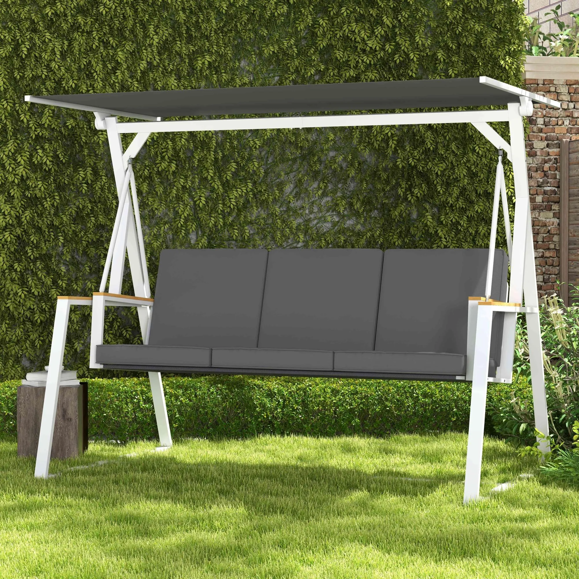 Outsunny 3-Seater Garden Swing with Tilting Canopy, Steel, 205x130x175 cm, Dark Grey - Image 2