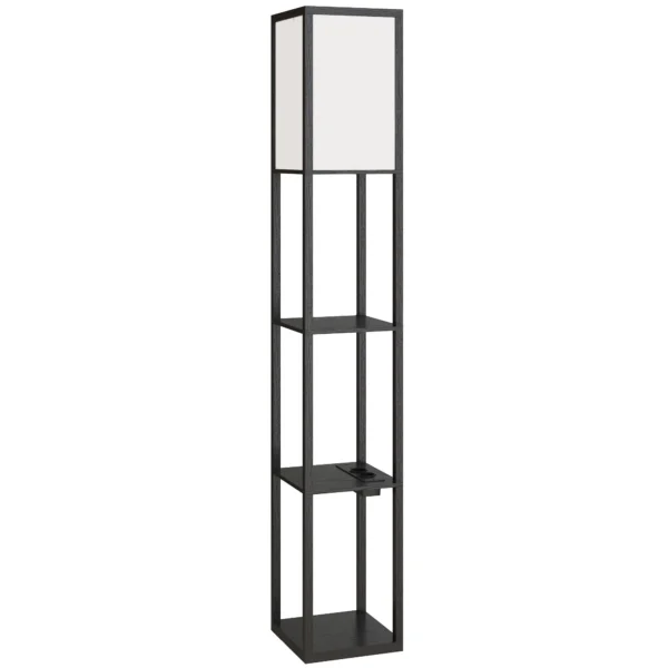 HOMCOM Floor Lamp with Shelves, Dimmable Light, Foot Switch and USB Ports, Black
