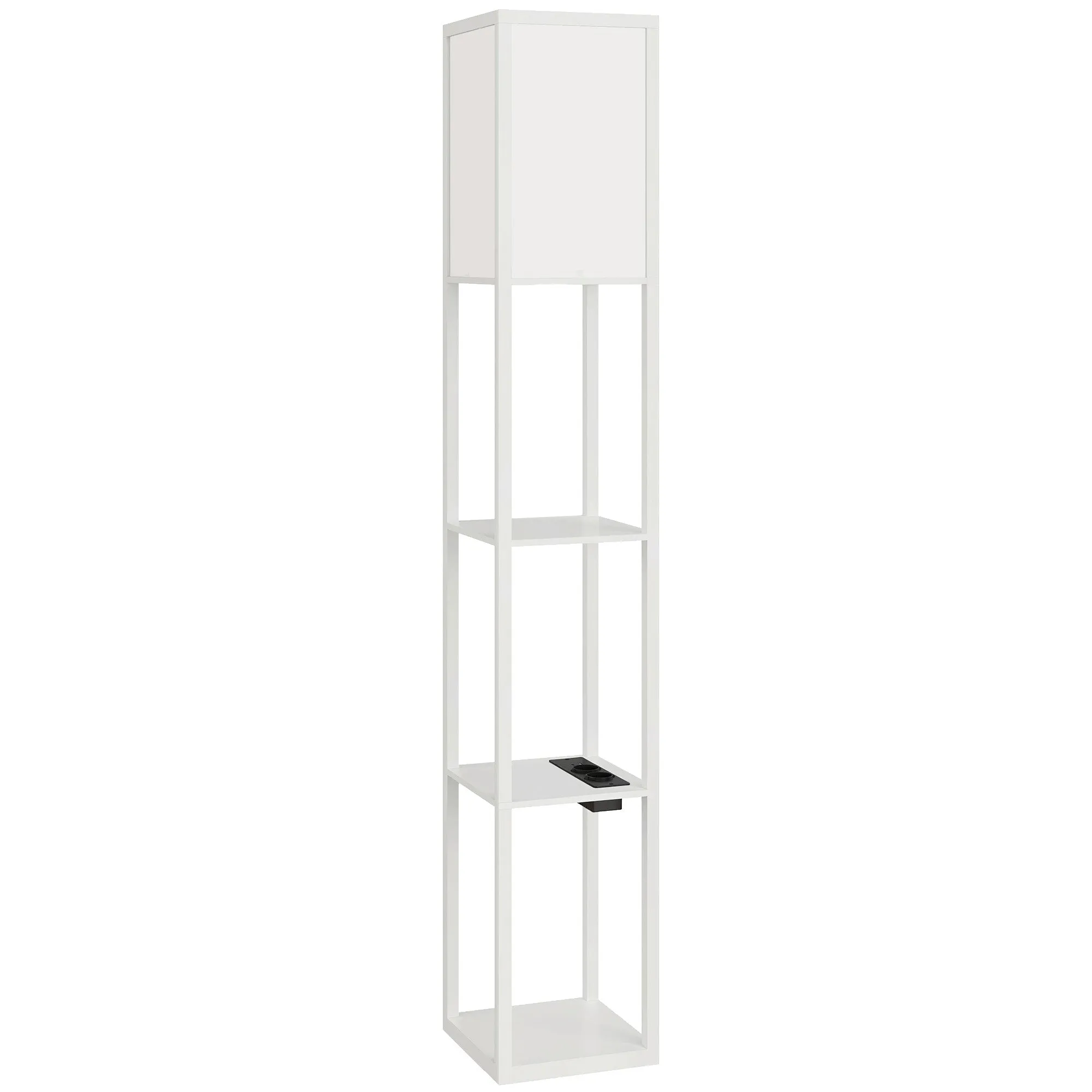 Floor Lamp with Shelves, Dimmable Light, Foot Switch and USB Ports, White