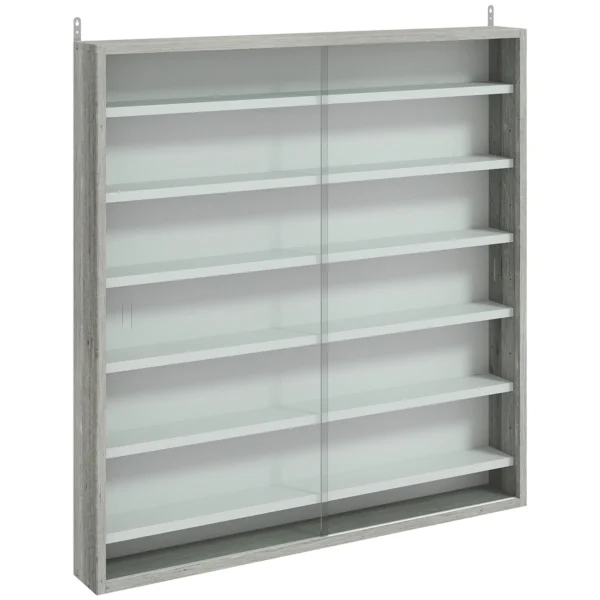 HOMCOM 5-Tier Adjustable Wooden Notice Board with Glass Doors, 80 x 9.5 x 83 cm, White and Grey