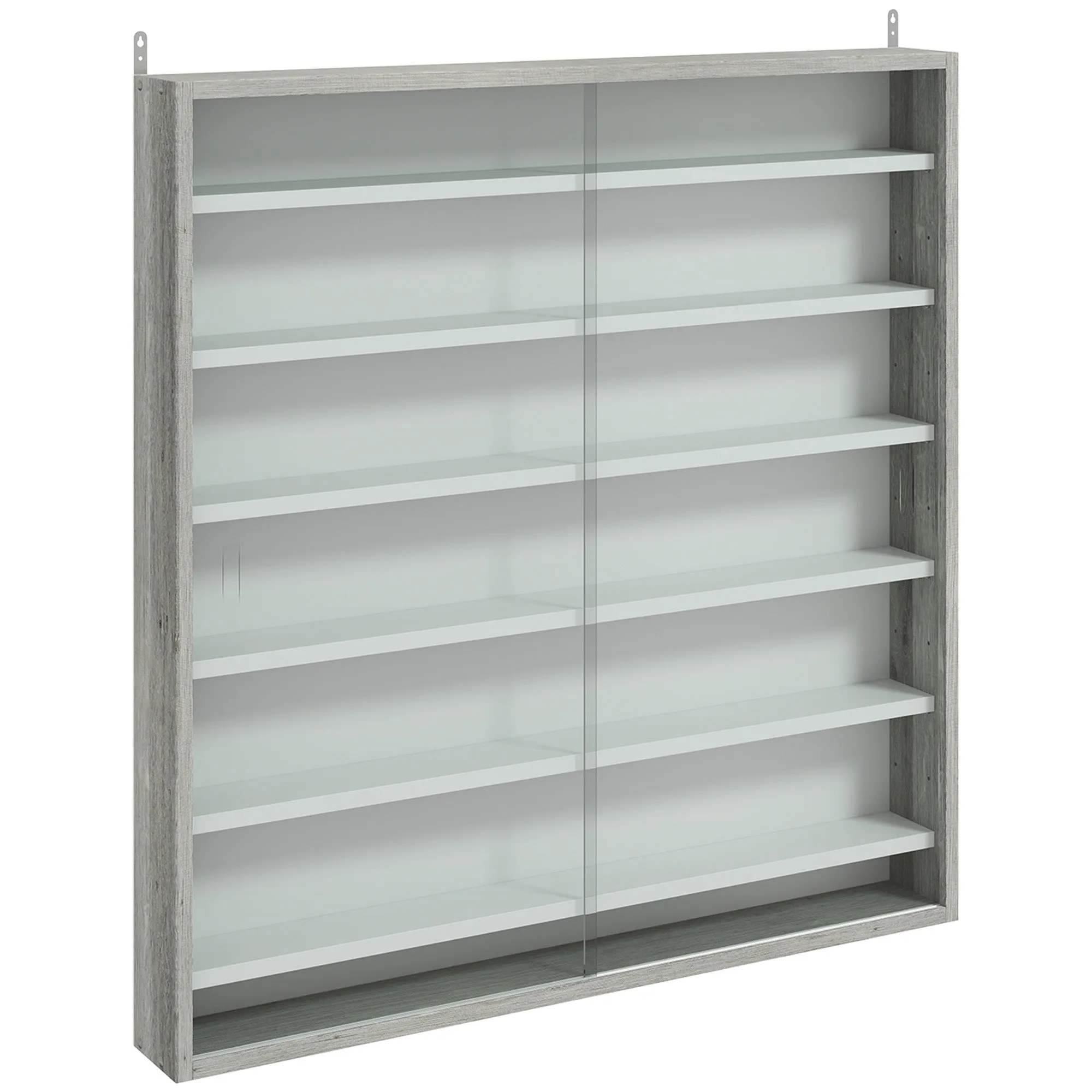 HOMCOM 5-Tier Adjustable Wooden Notice Board with Glass Doors, 80 x 9.5 x 83 cm, White and Grey