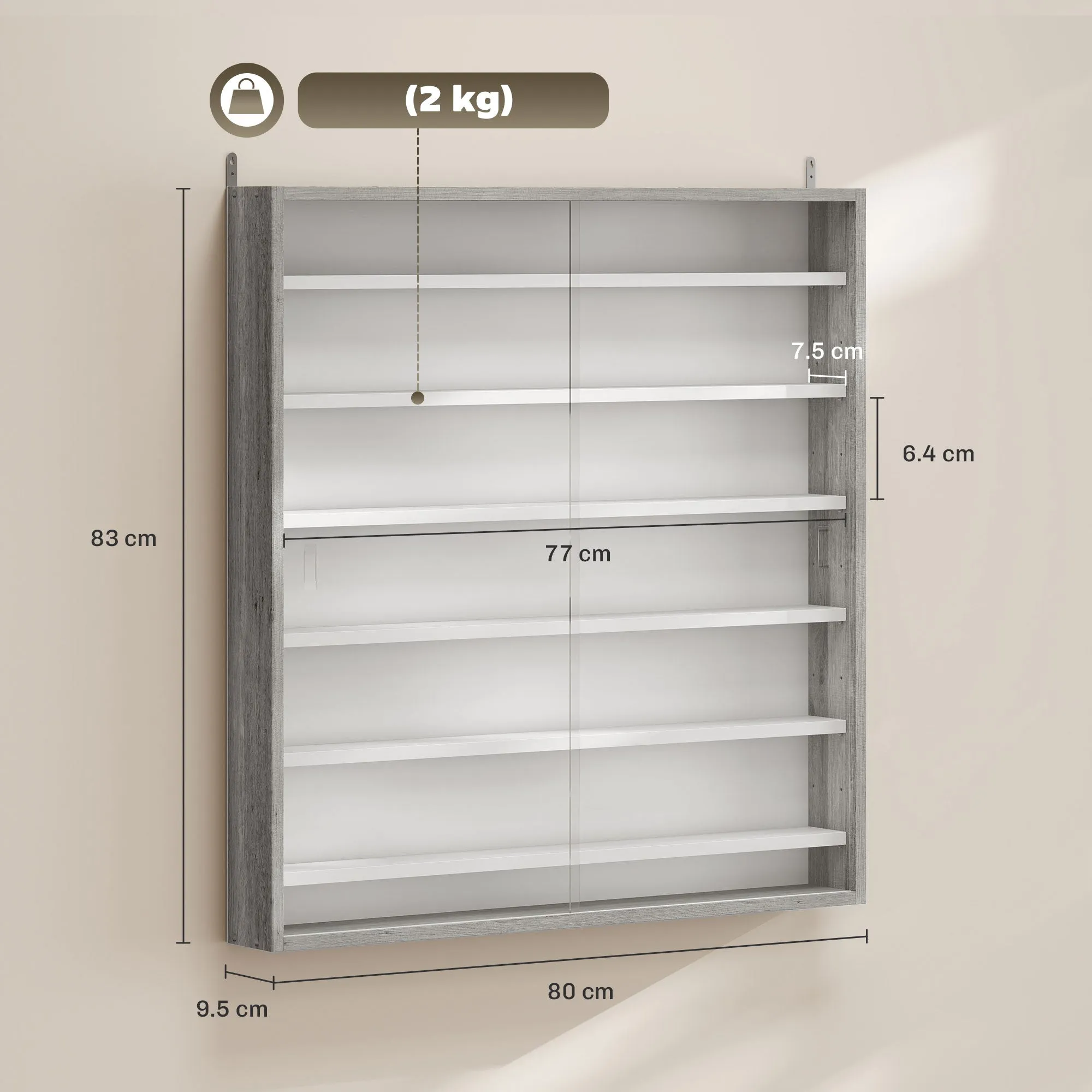 HOMCOM 5-Tier Adjustable Wooden Notice Board with Glass Doors, 80 x 9.5 x 83 cm, White and Grey - Image 3