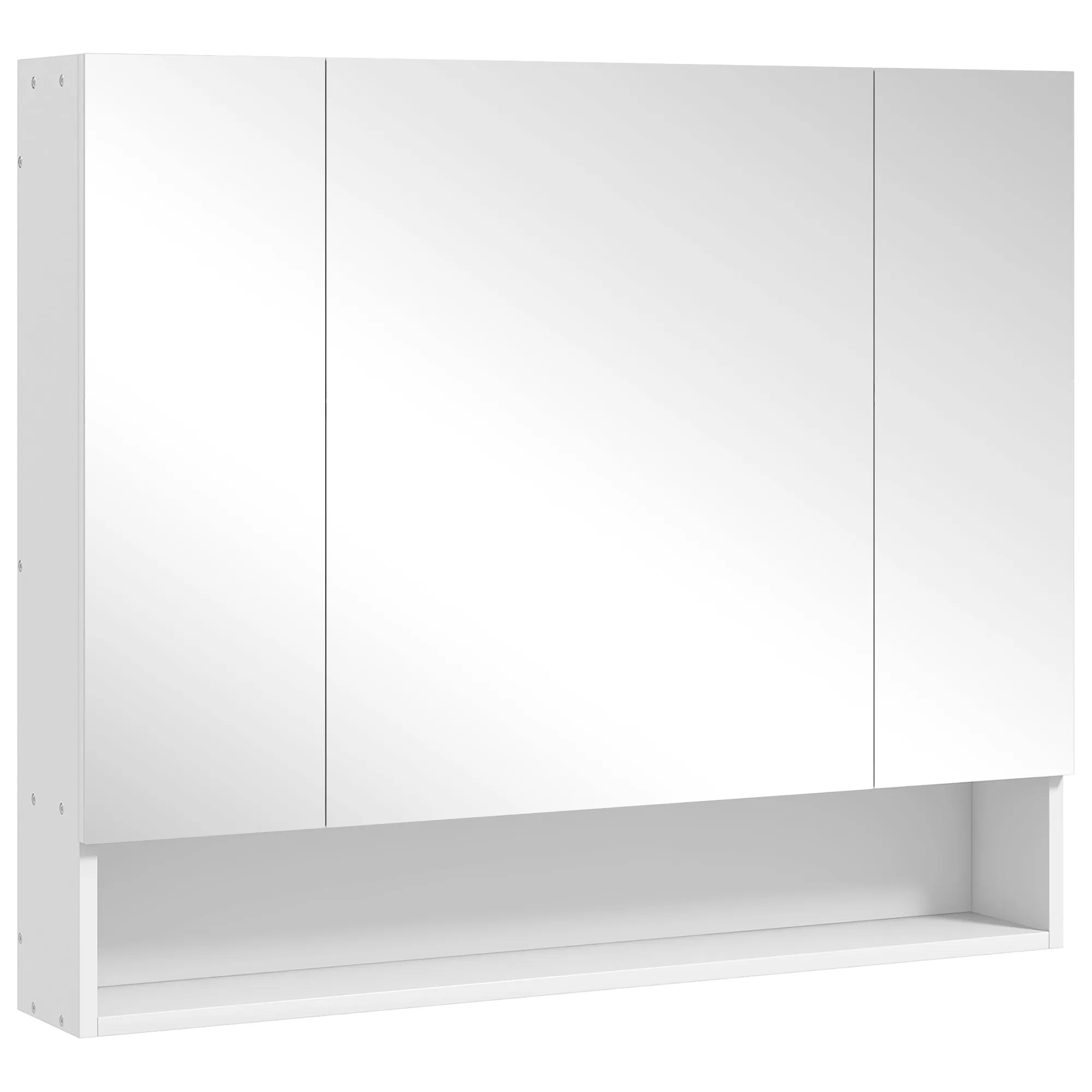 kleankin Bathroom Mirror Cabinet with 3 Soft-Close Doors and Adjustable Shelves, 90x15x75 cm, White