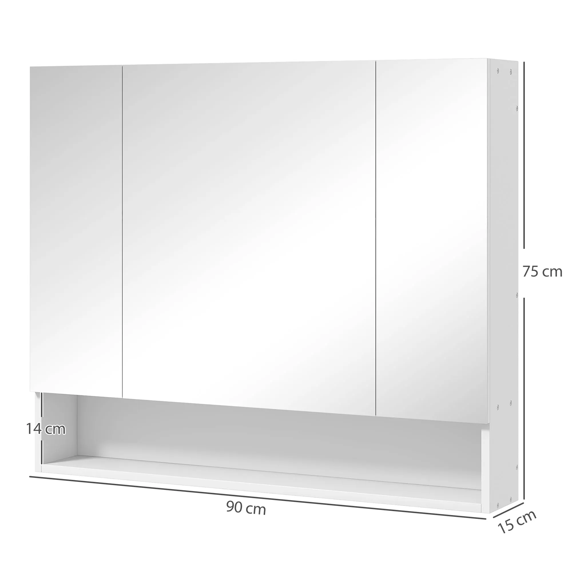 kleankin Bathroom Mirror Cabinet with 3 Soft-Close Doors and Adjustable Shelves, 90x15x75 cm, White - Image 3