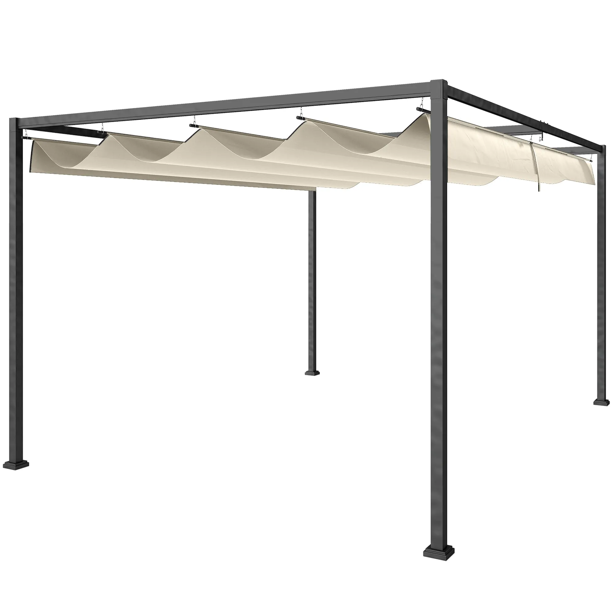 Outsunny Pergola Gazebo 3x2 m with Retractable Metal and Polyester Canopy, Cream and Grey
