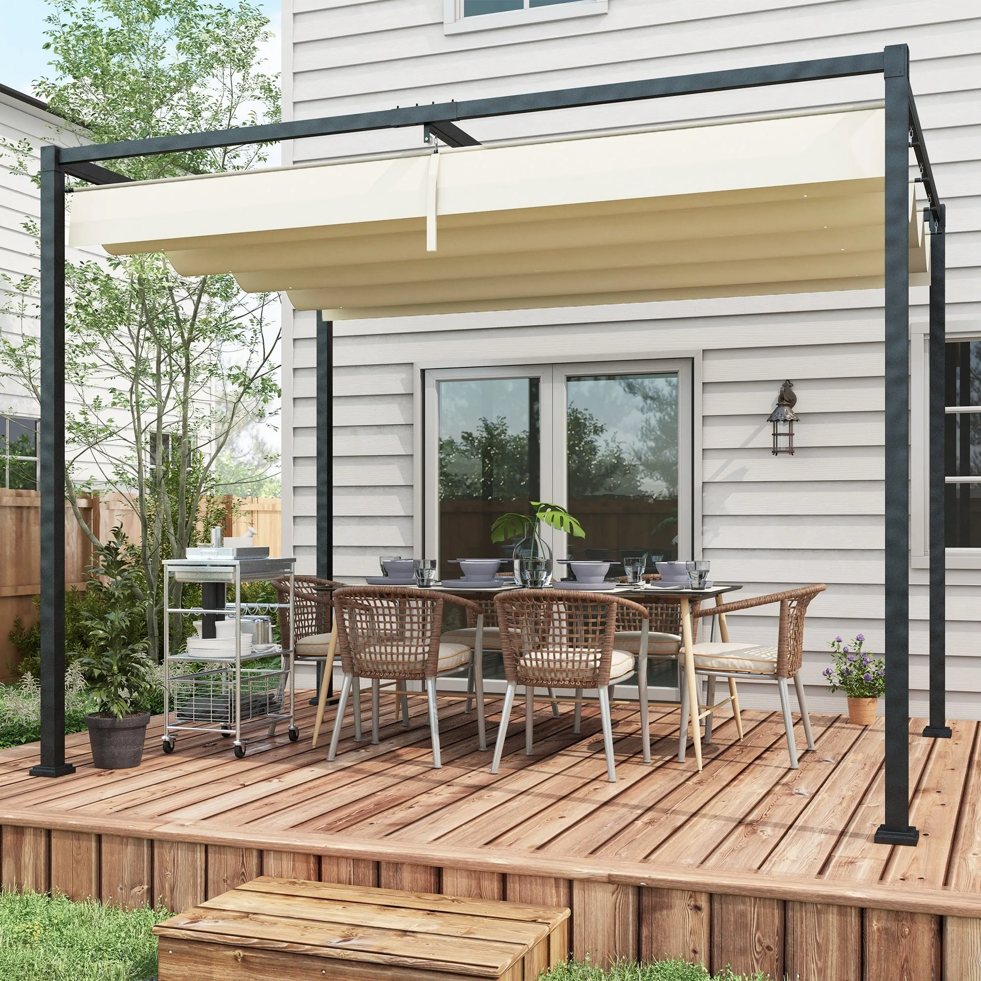 Outsunny Pergola Gazebo 3x2 m with Retractable Metal and Polyester Canopy, Cream and Grey - Image 2